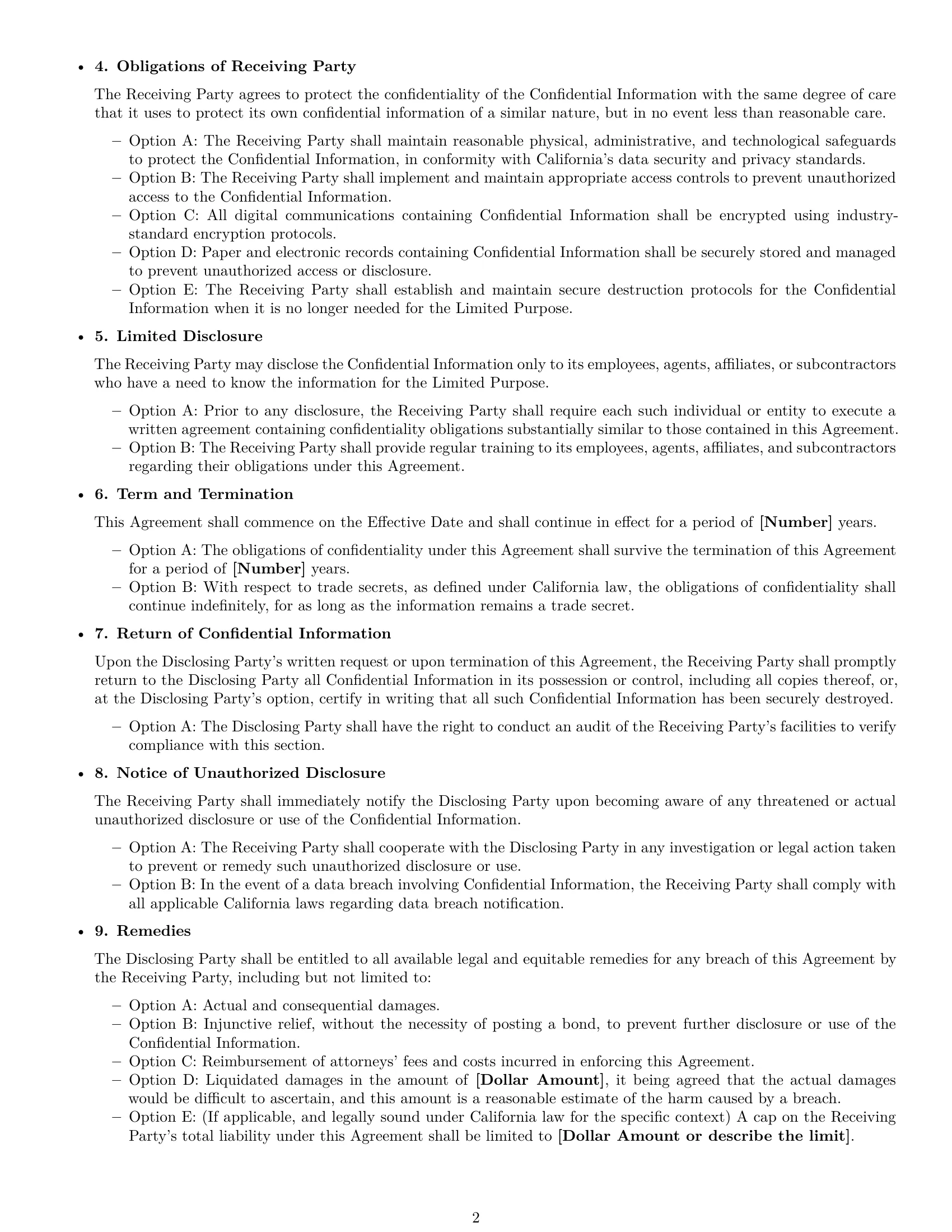 Preview page 2 of Free California supplier nda template