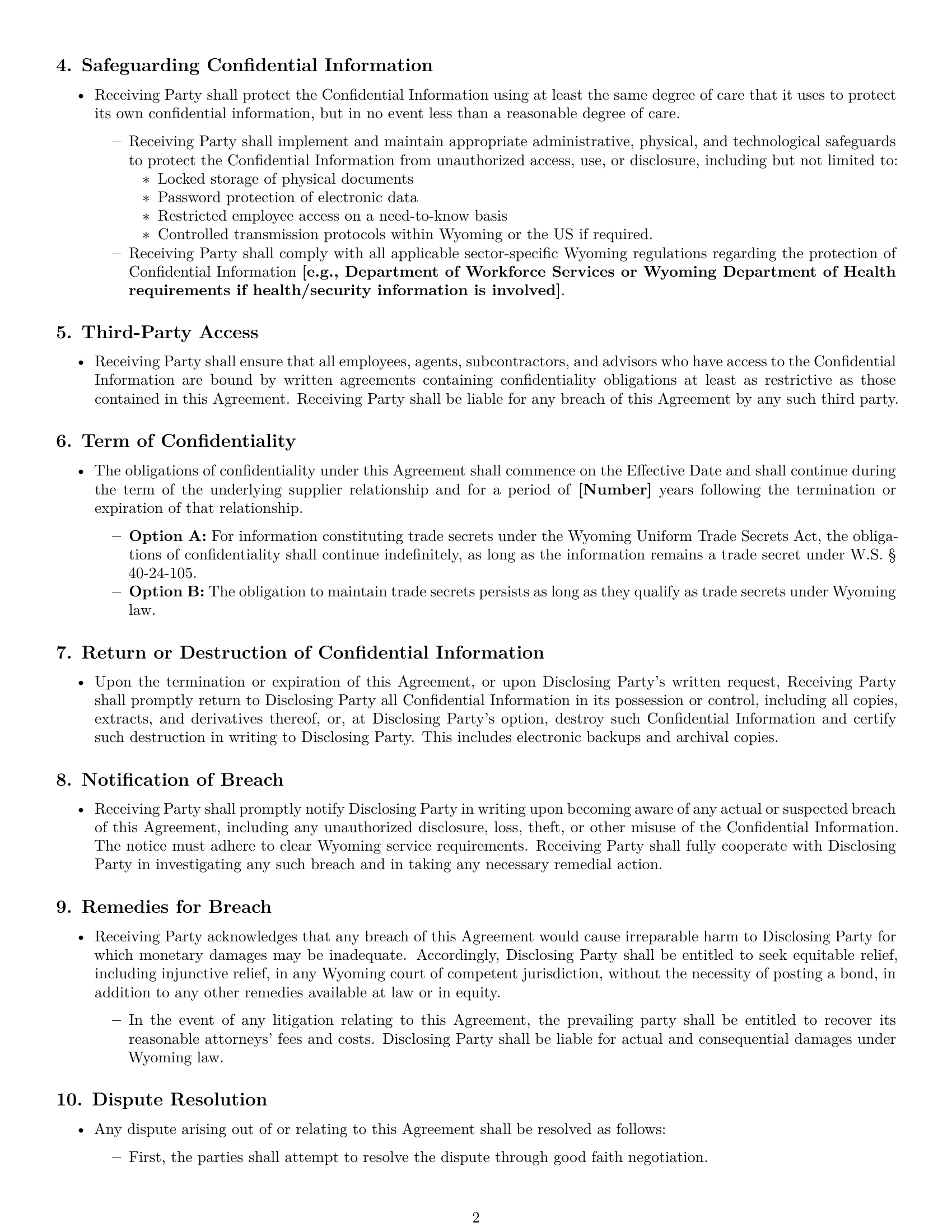 Preview page 2 of Free Wyoming supplier nda template
