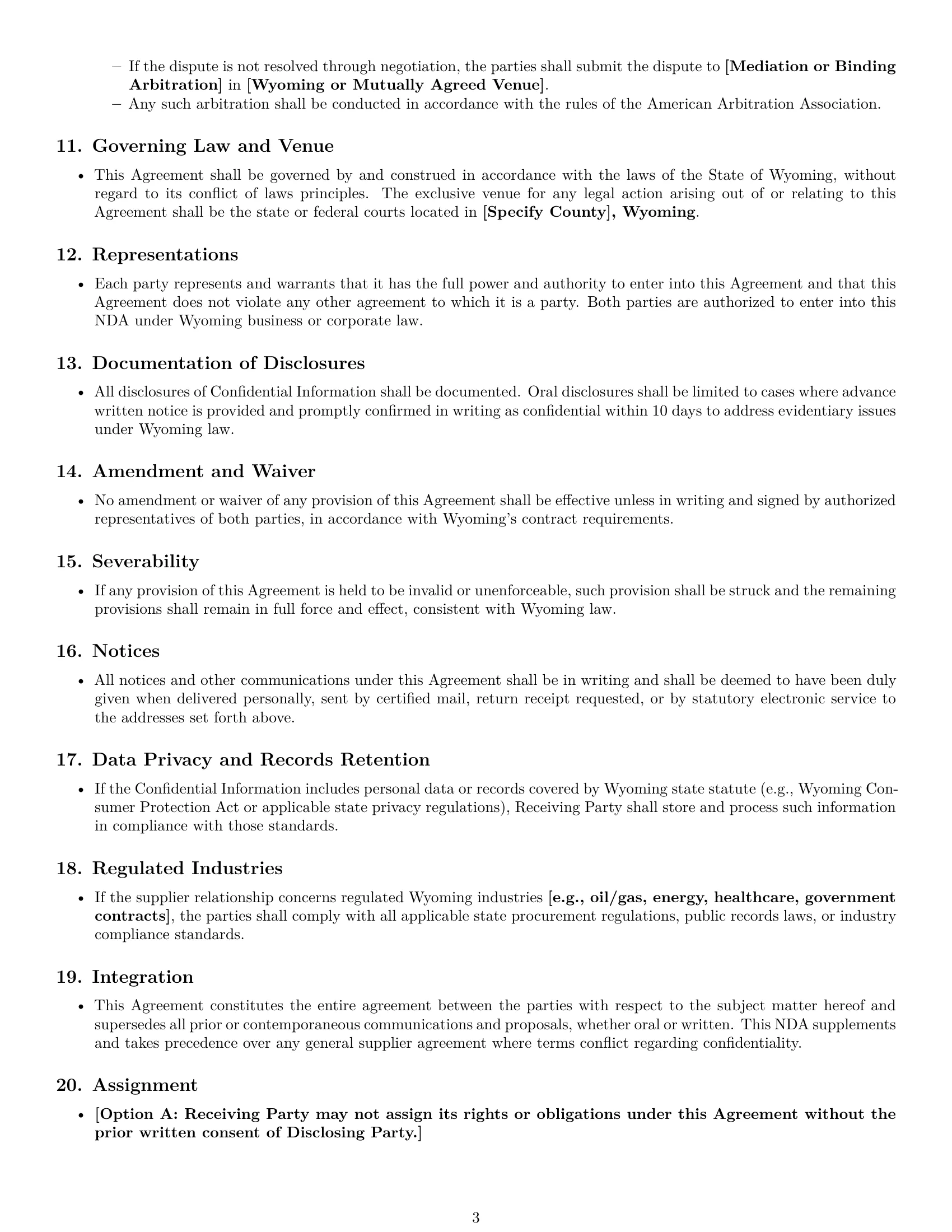 Preview page 3 of Free Wyoming supplier nda template