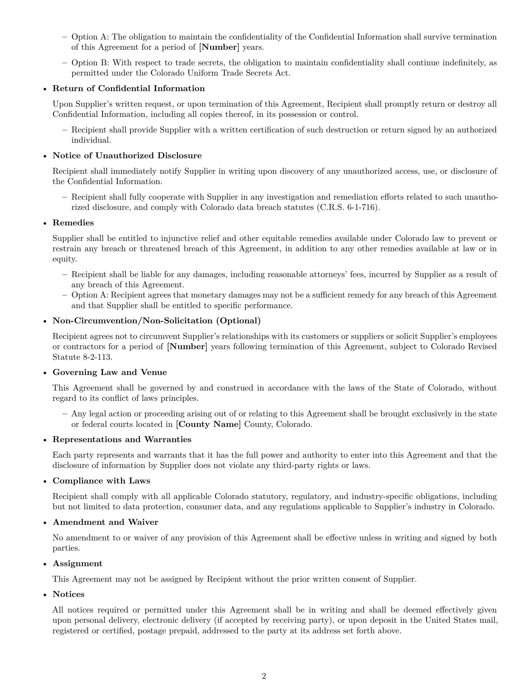 Preview page 2 of Free Colorado supplier nda template