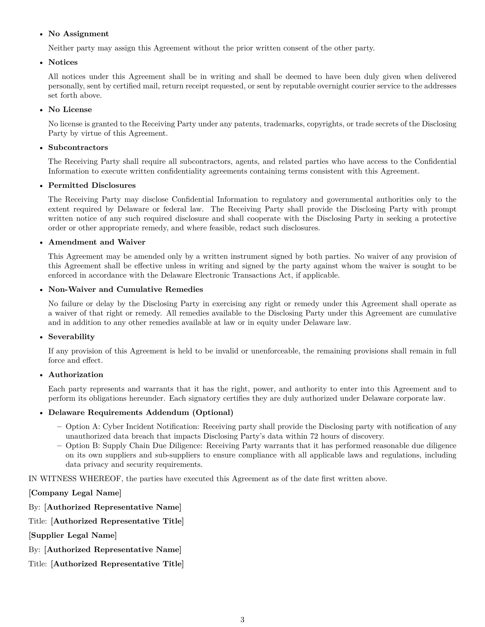 Preview page 3 of Free Delaware supplier nda template