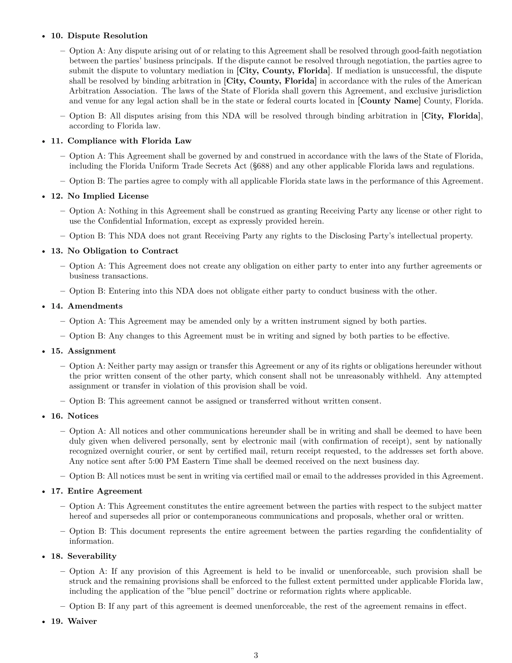 Preview page 3 of Free Florida supplier nda template