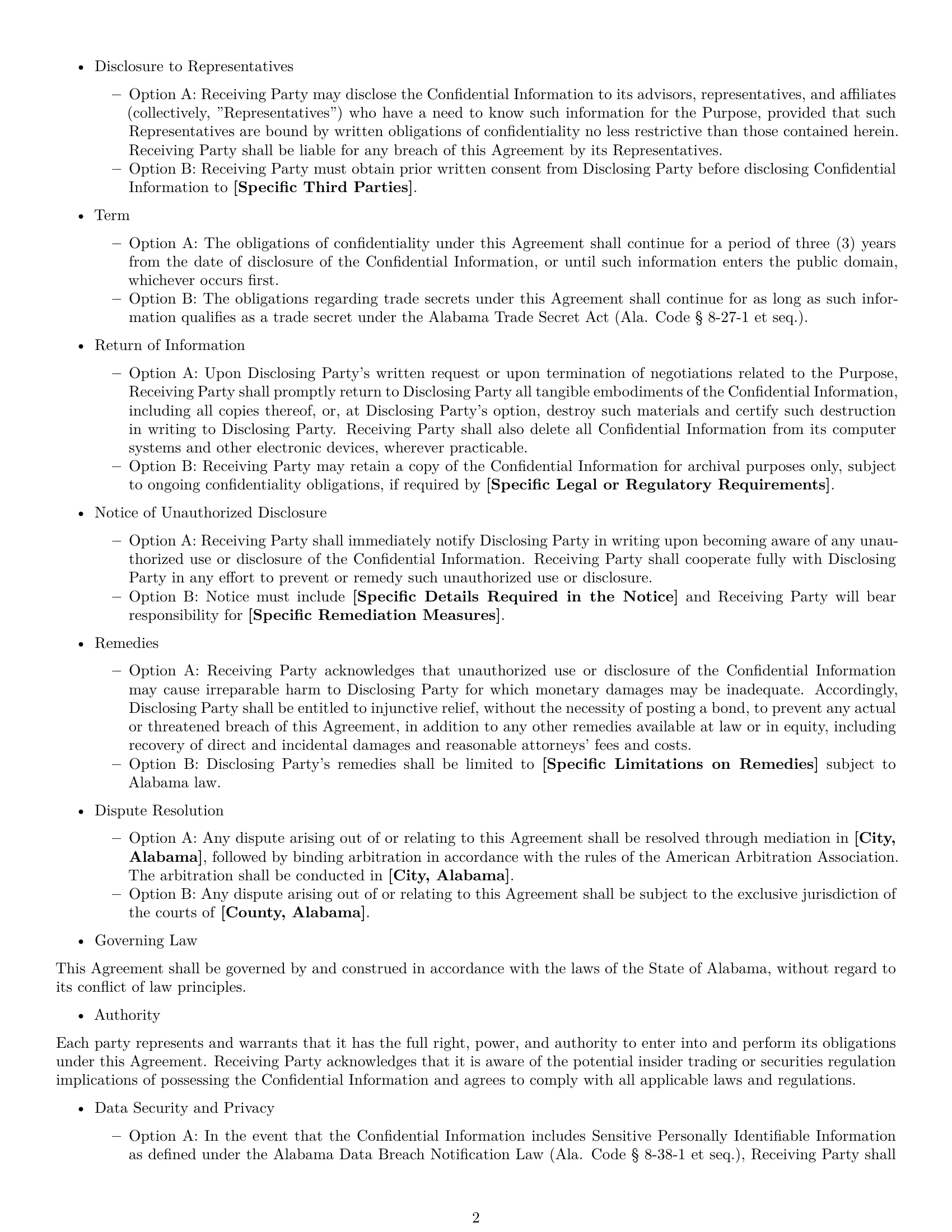 Preview page 2 of Free Alabama investor nda template