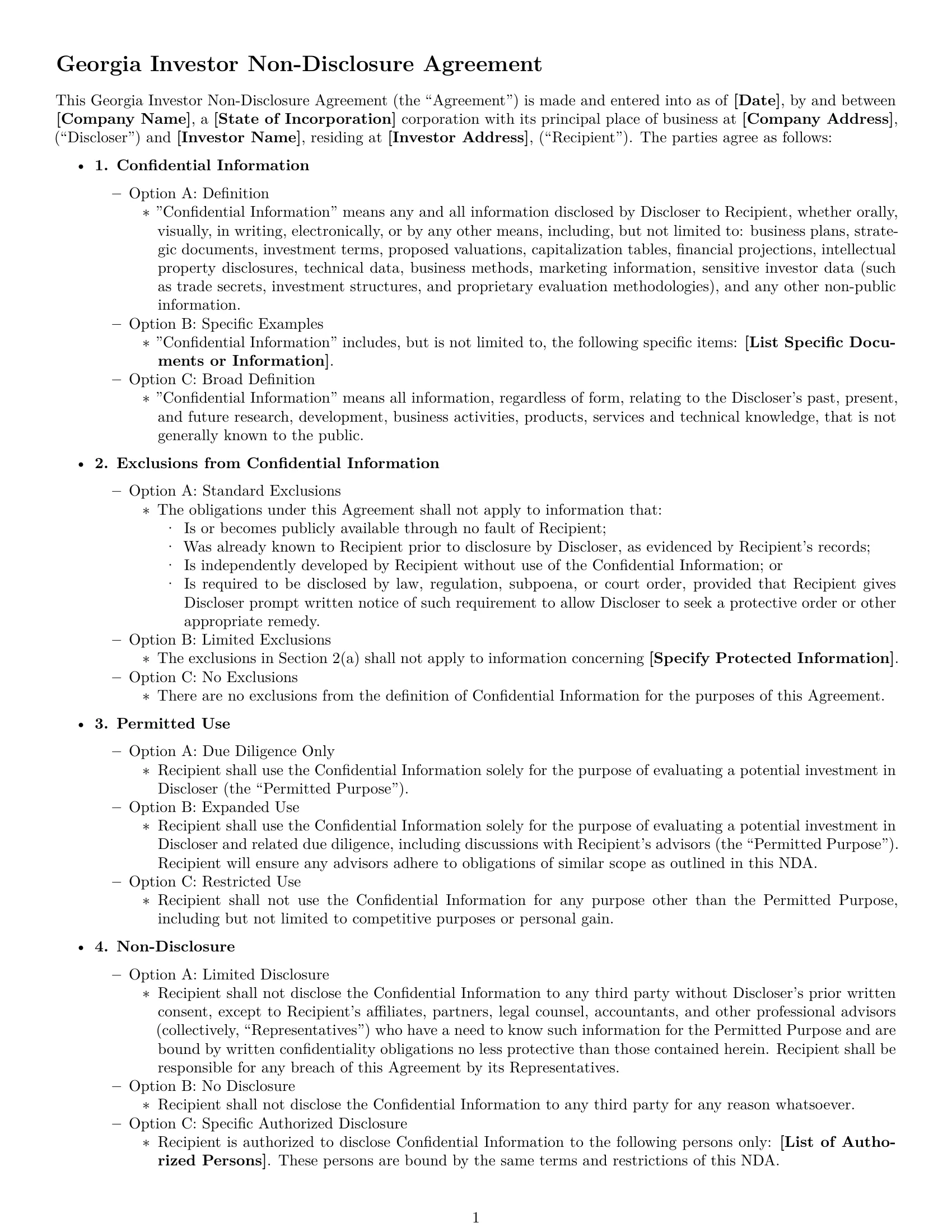 Preview page 1 of Free Georgia investor nda template