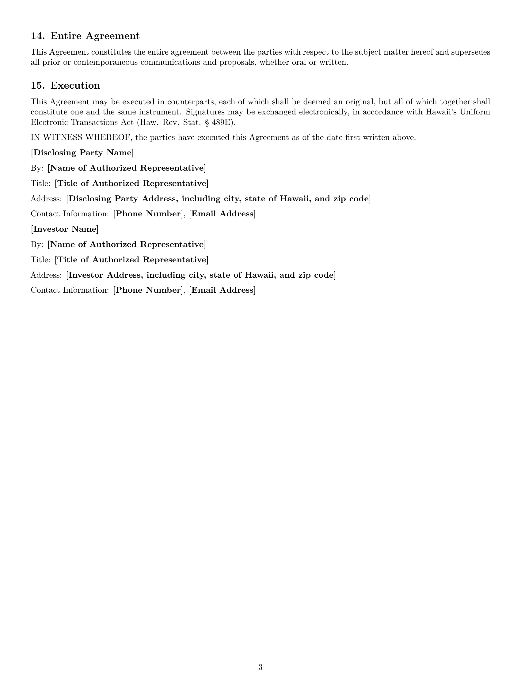Preview page 3 of Free Hawaii investor nda template