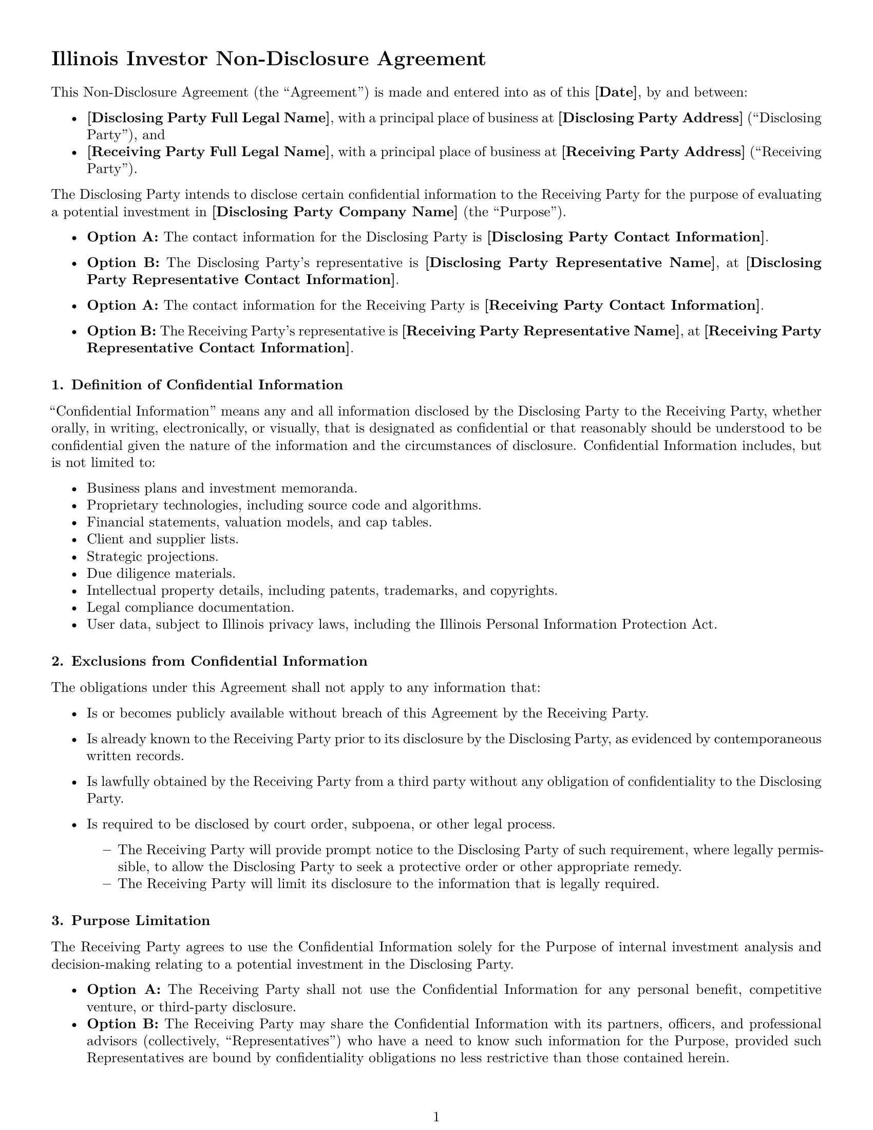 Preview page 1 of Free Illinois investor nda template