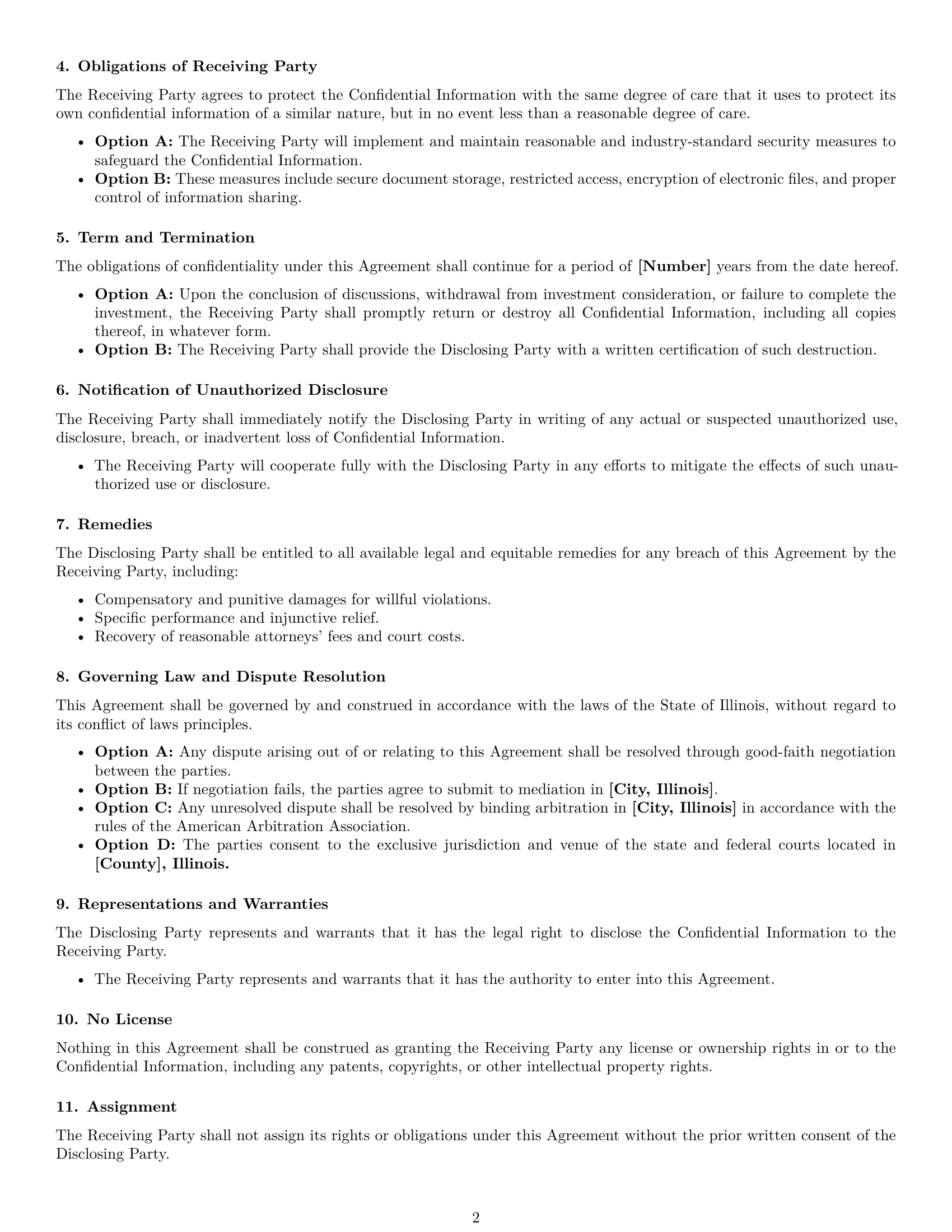 Preview page 2 of Free Illinois investor nda template