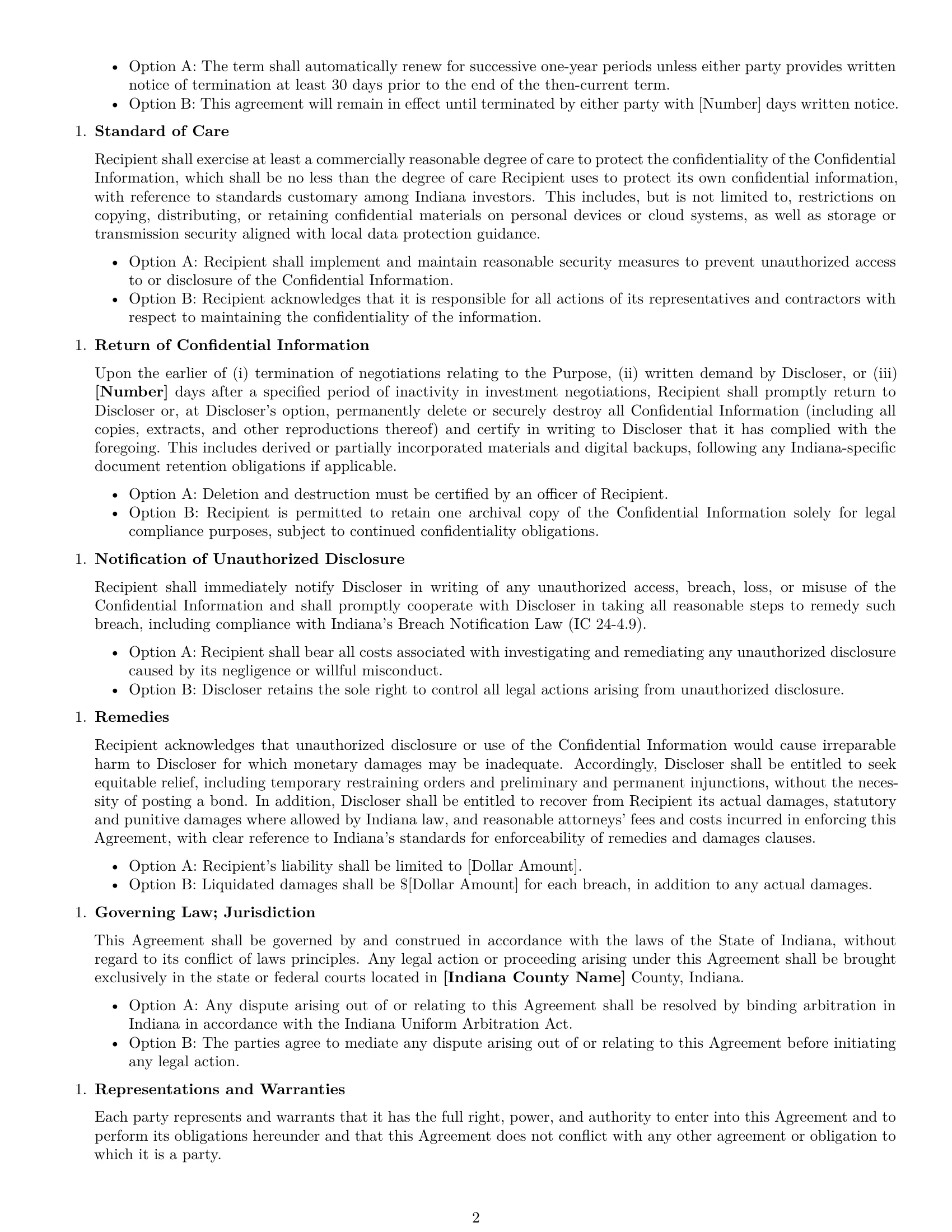 Preview page 2 of Free Indiana investor nda template