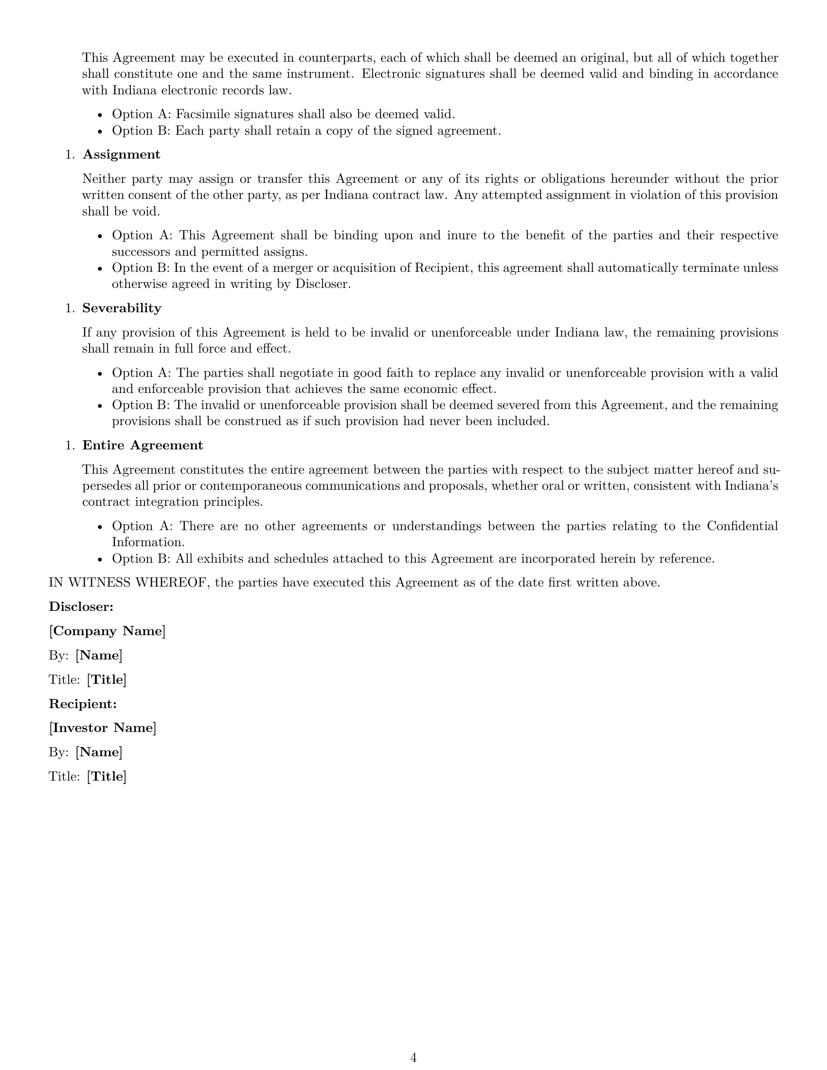 Preview page 4 of Free Indiana investor nda template