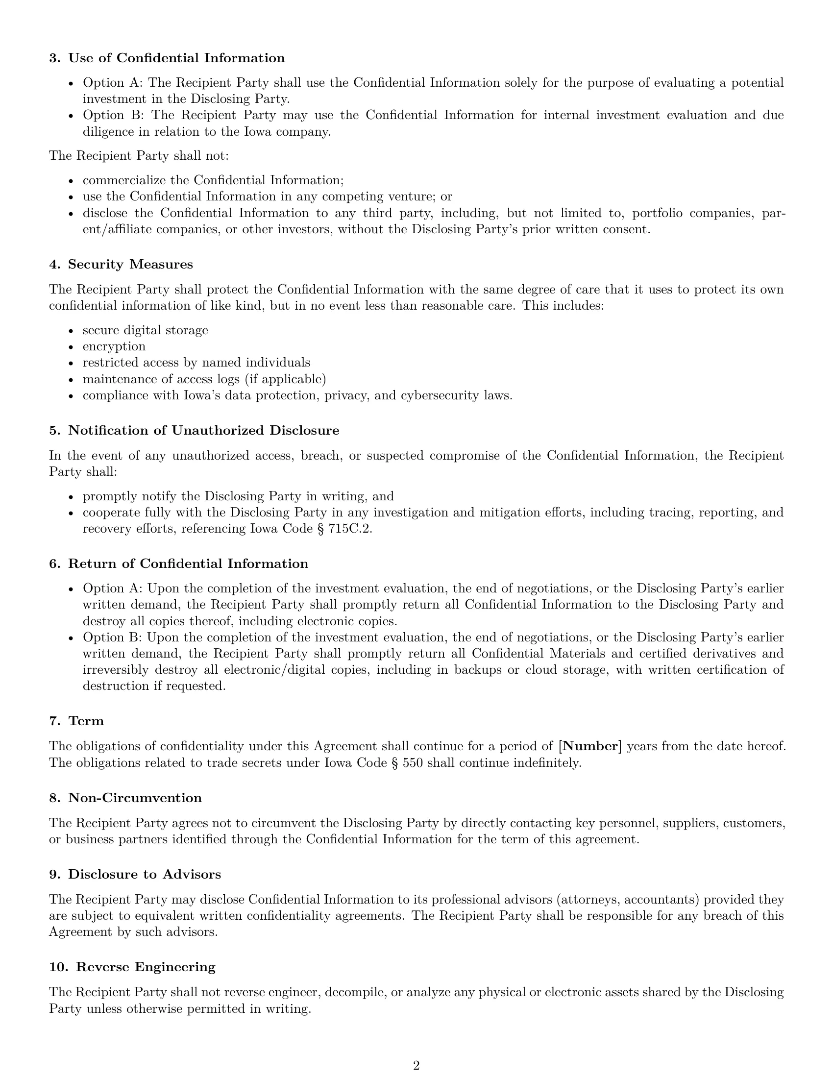 Preview page 2 of Free Iowa investor nda template