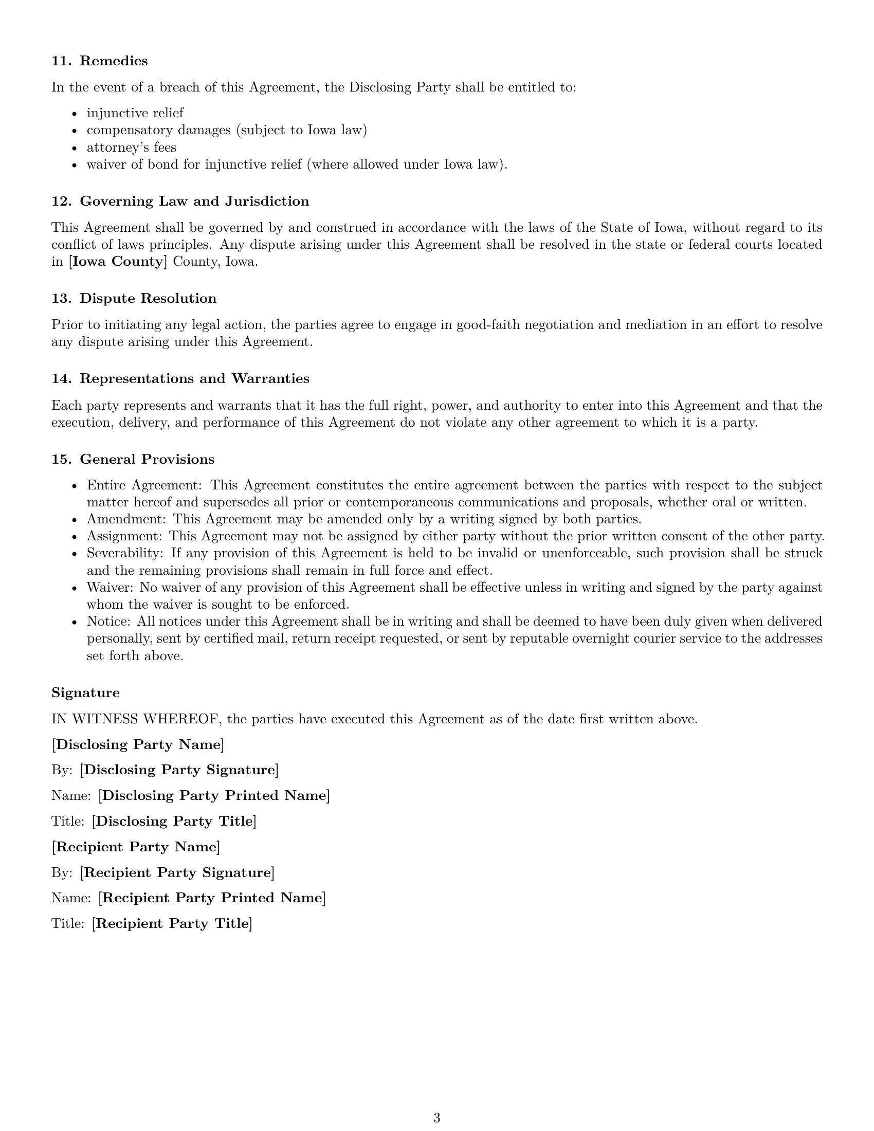 Preview page 3 of Free Iowa investor nda template