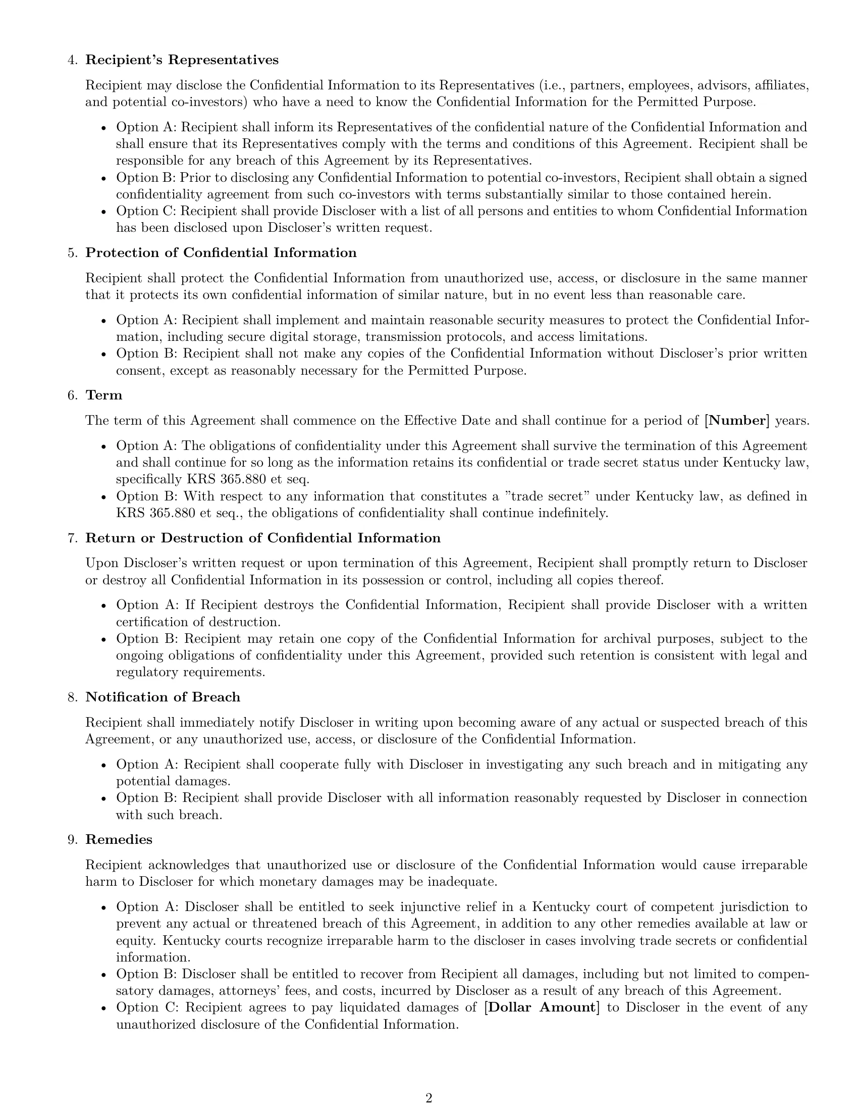 Preview page 2 of Free Kentucky investor nda template