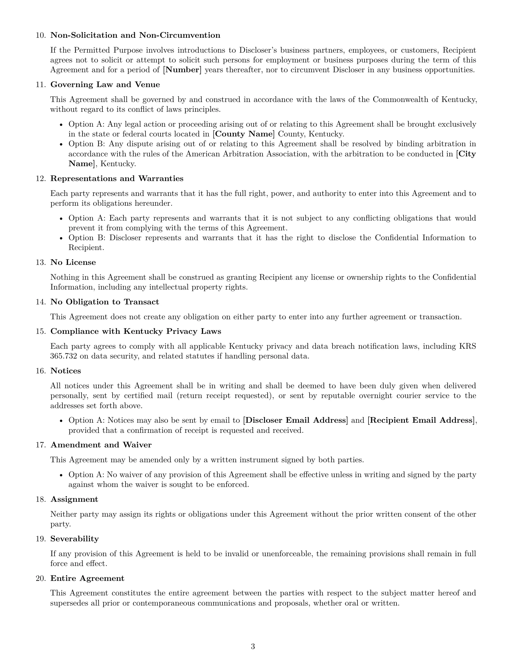 Preview page 3 of Free Kentucky investor nda template