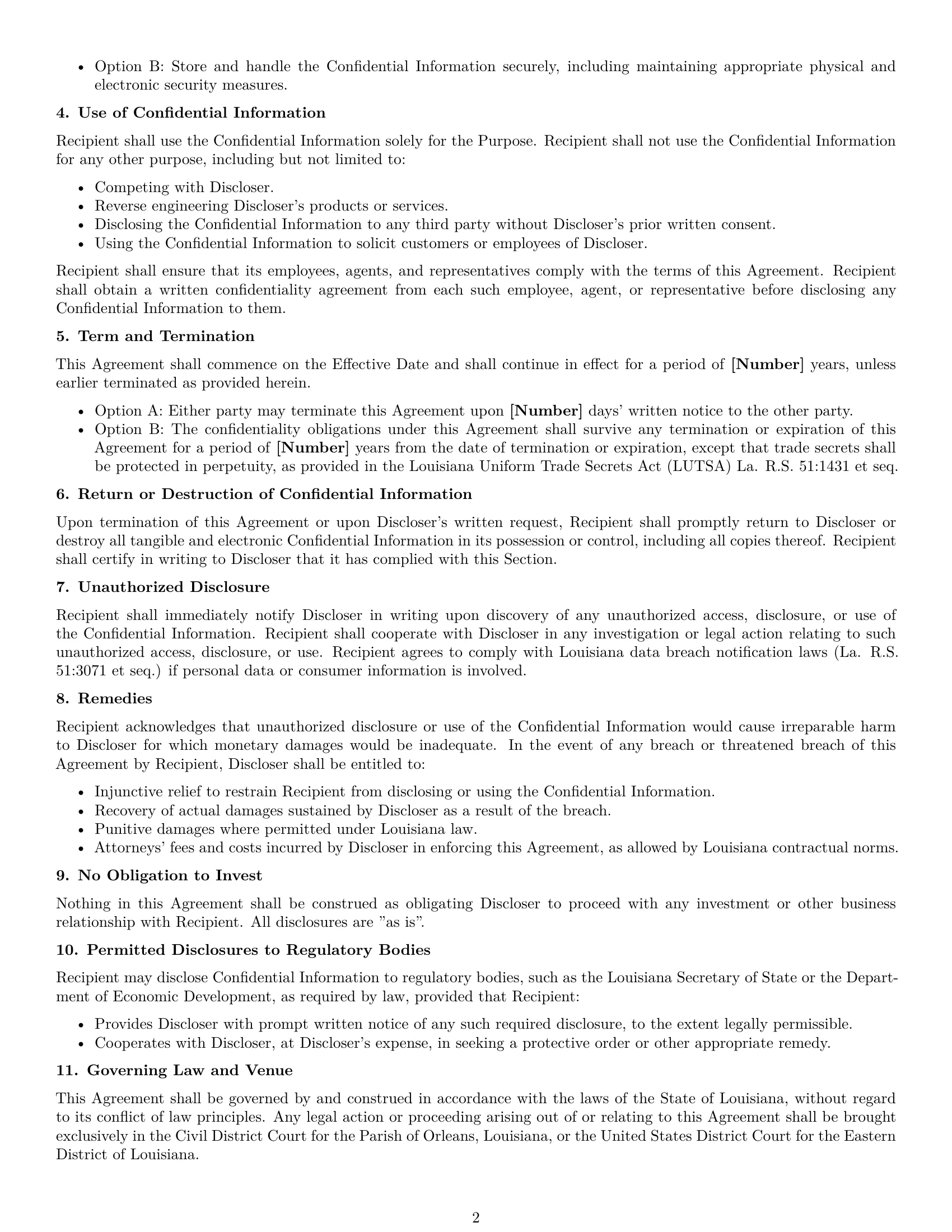 Preview page 2 of Free Louisiana investor nda template