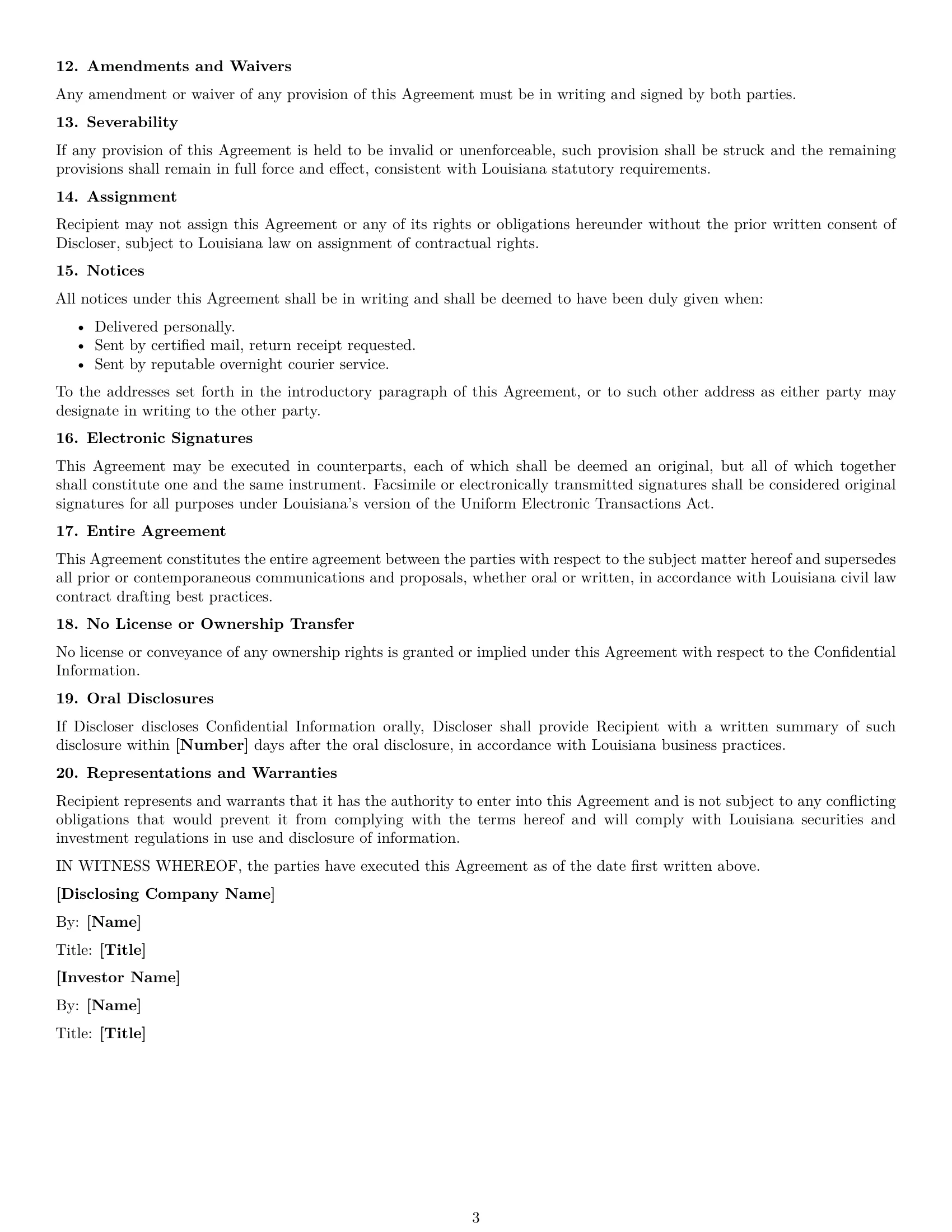 Preview page 3 of Free Louisiana investor nda template
