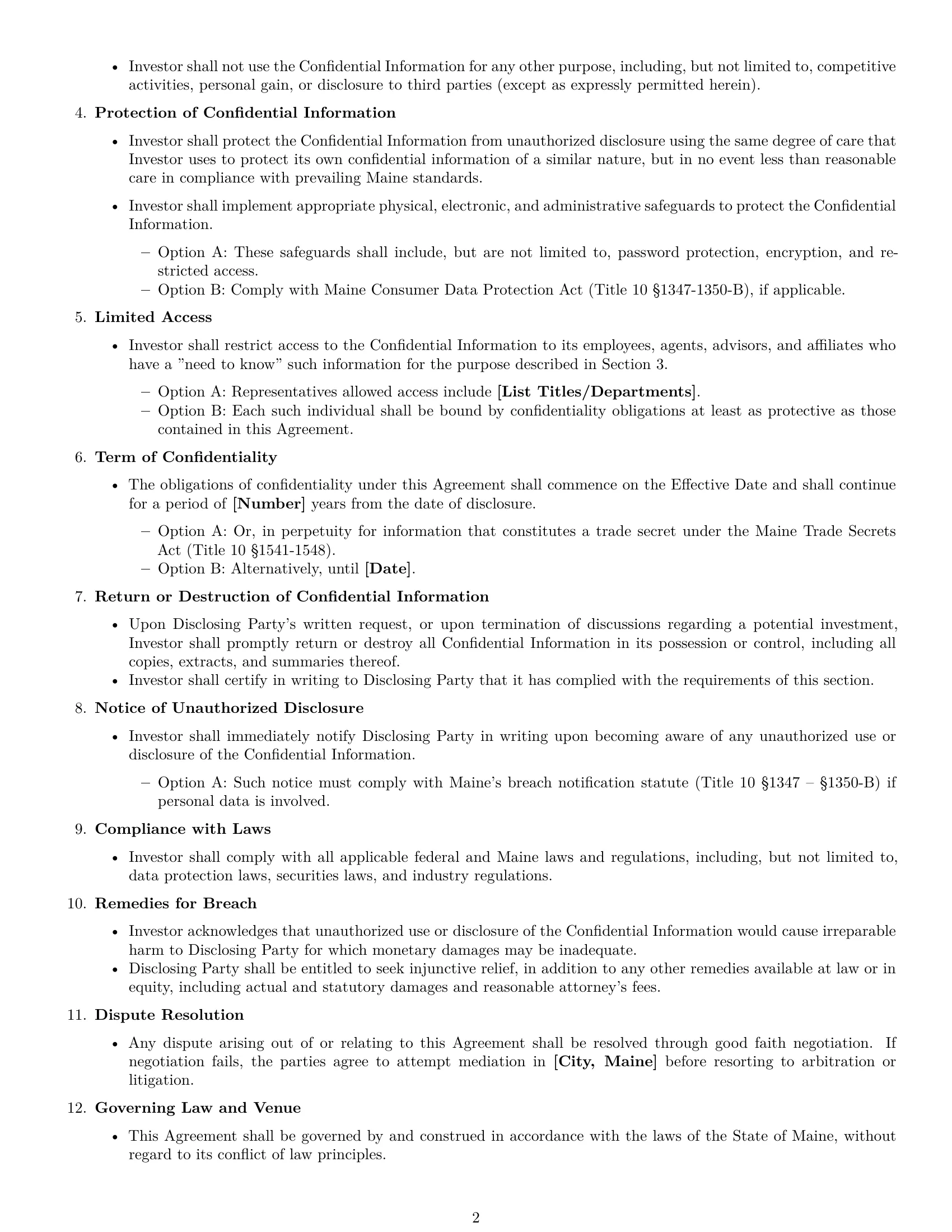 Preview page 2 of Free Maine investor nda template
