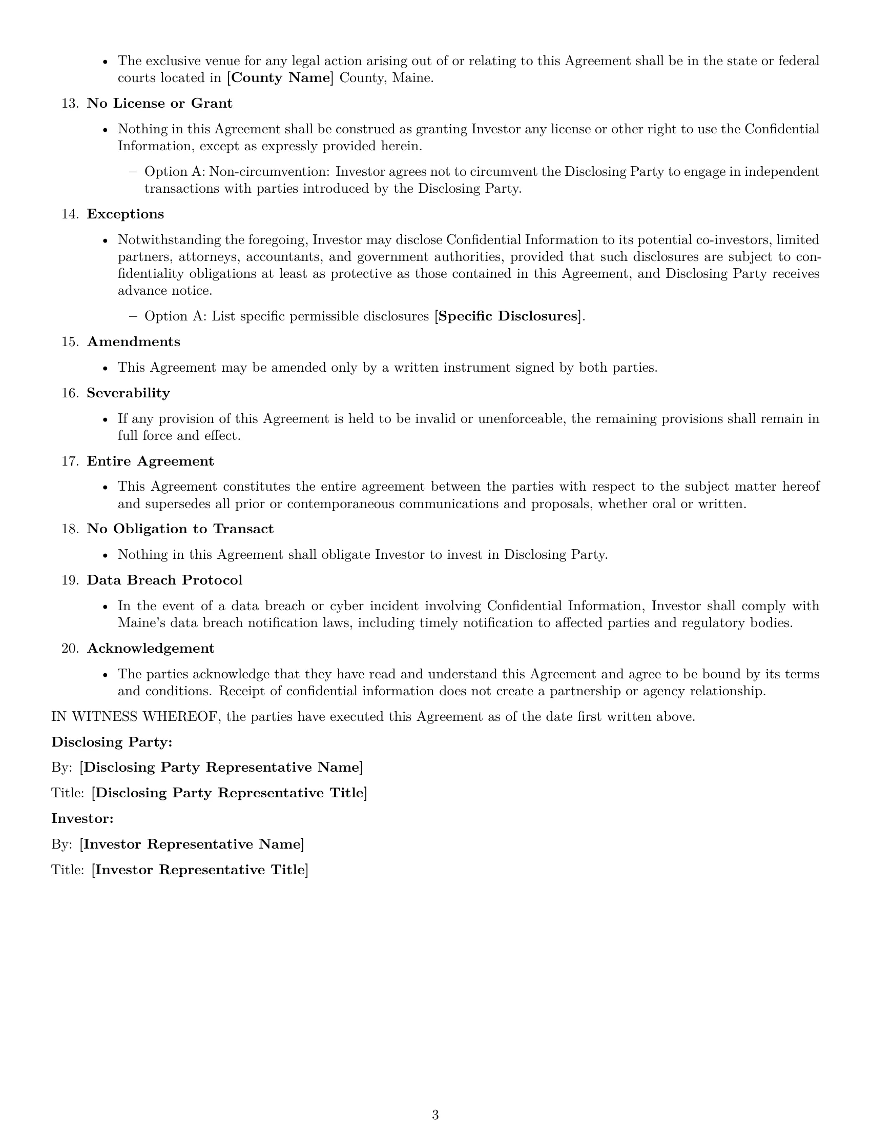 Preview page 3 of Free Maine investor nda template