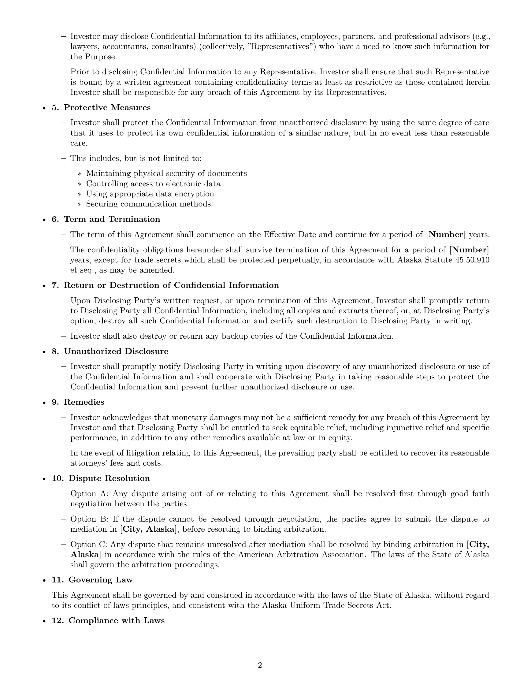 Preview page 2 of Free Alaska investor nda template