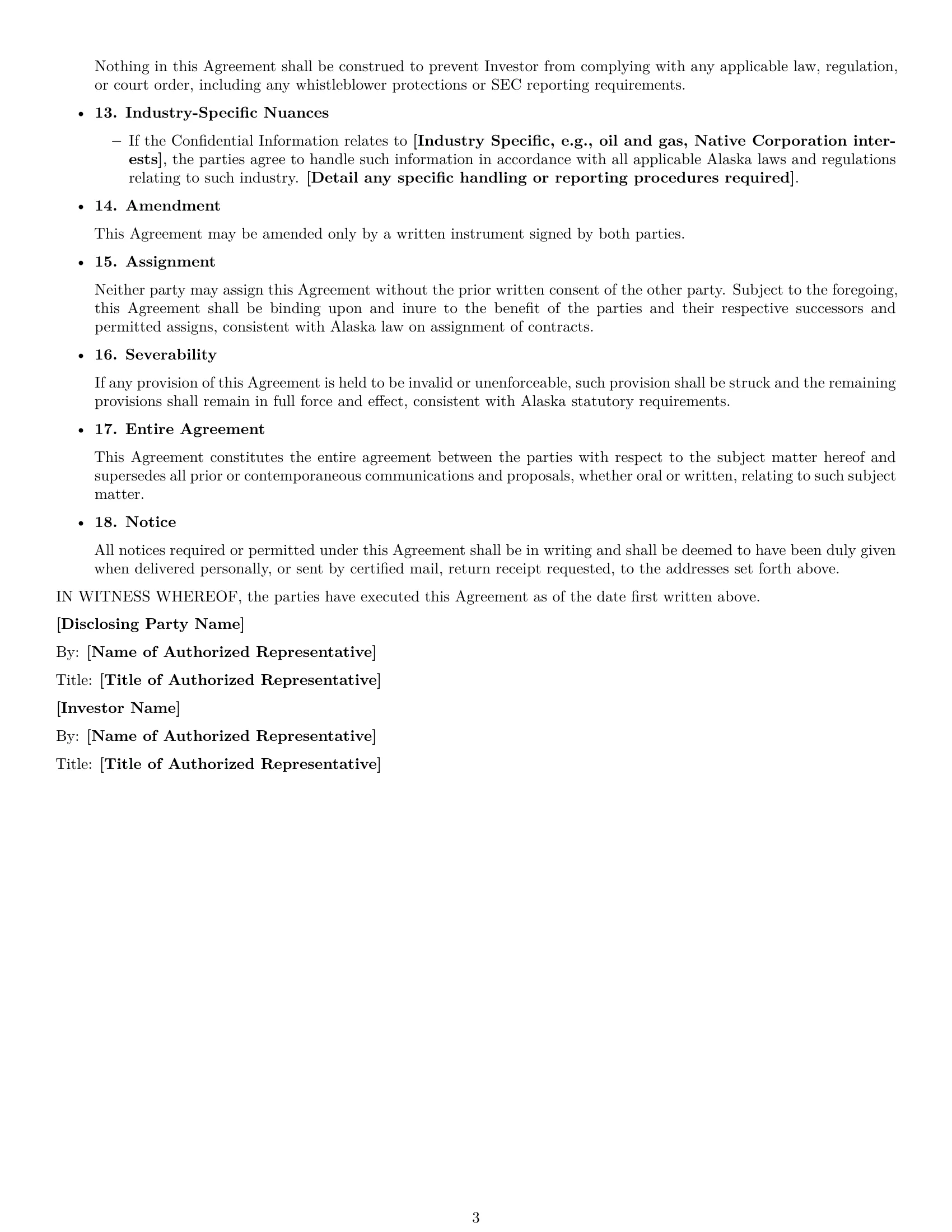 Preview page 3 of Free Alaska investor nda template