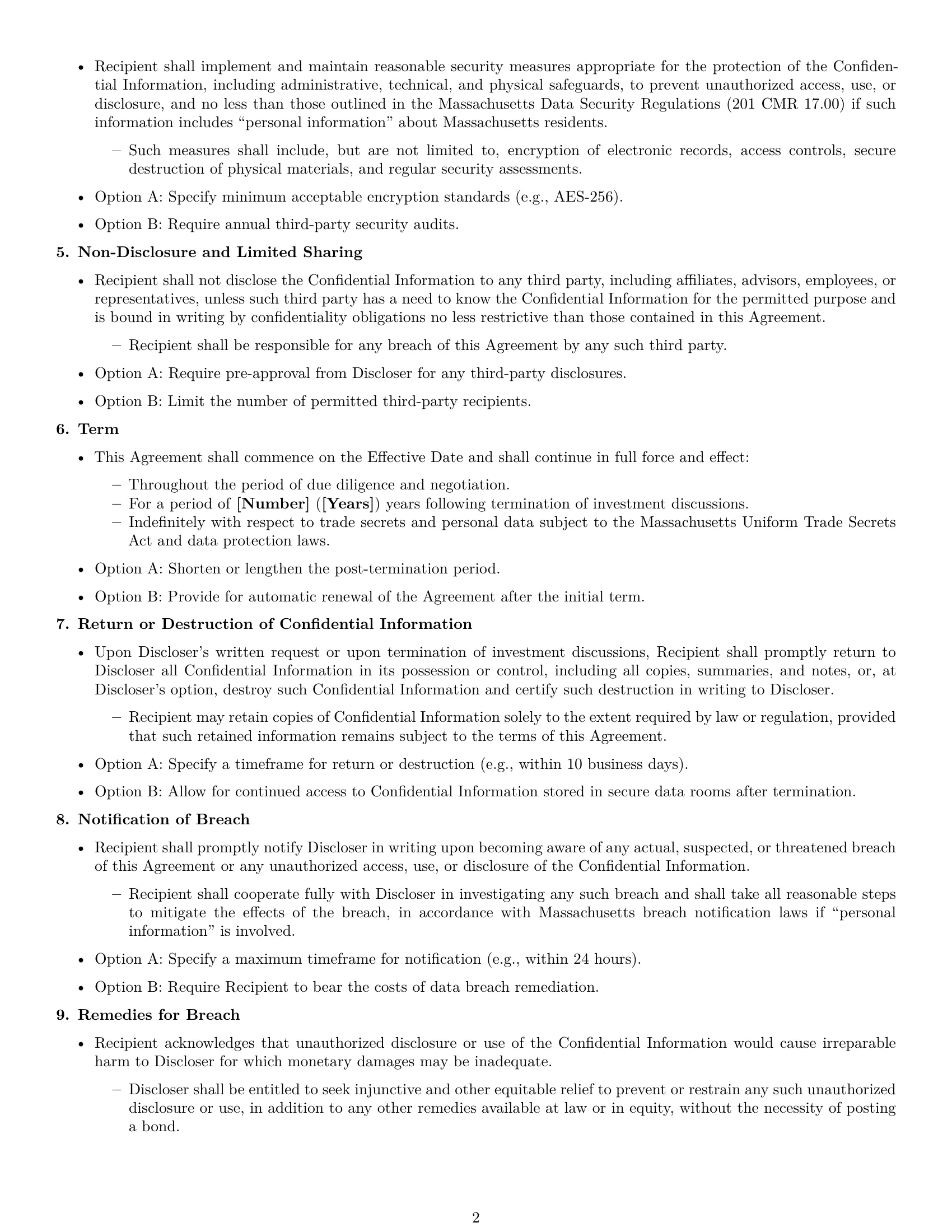 Preview page 2 of Free Massachusetts investor nda template