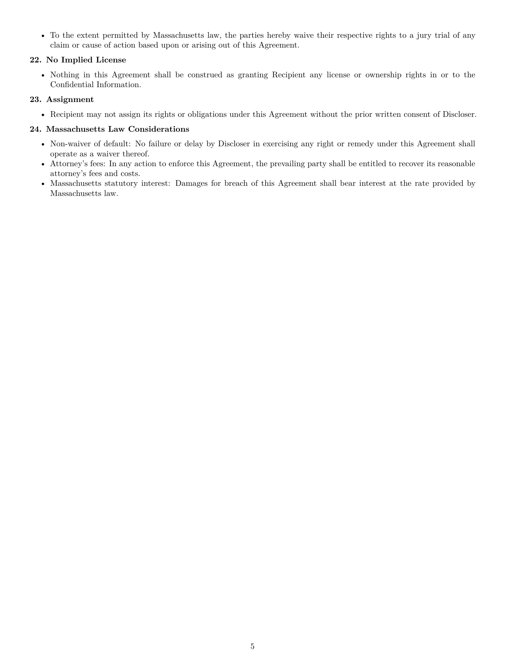Preview page 5 of Free Massachusetts investor nda template