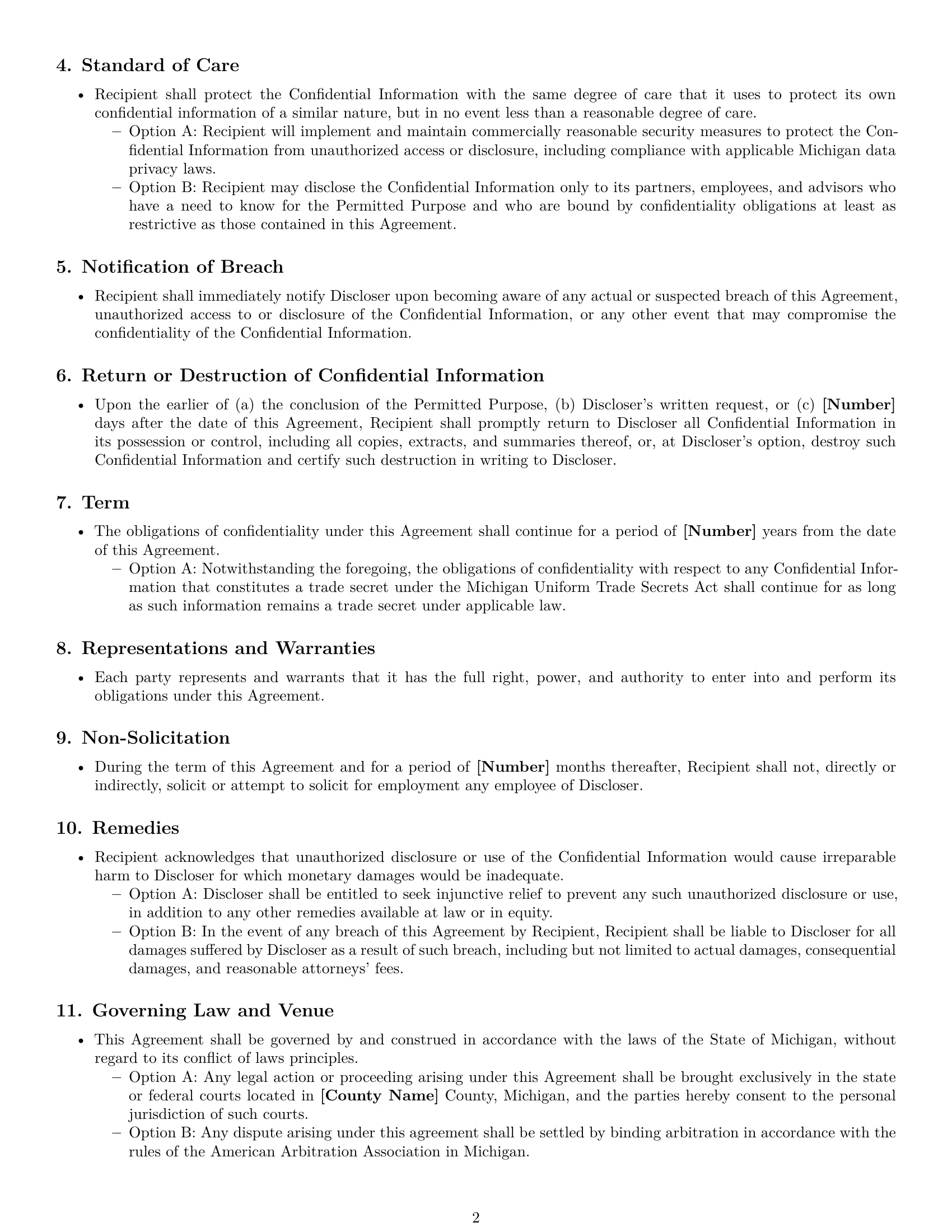 Preview page 2 of Free Michigan investor nda template
