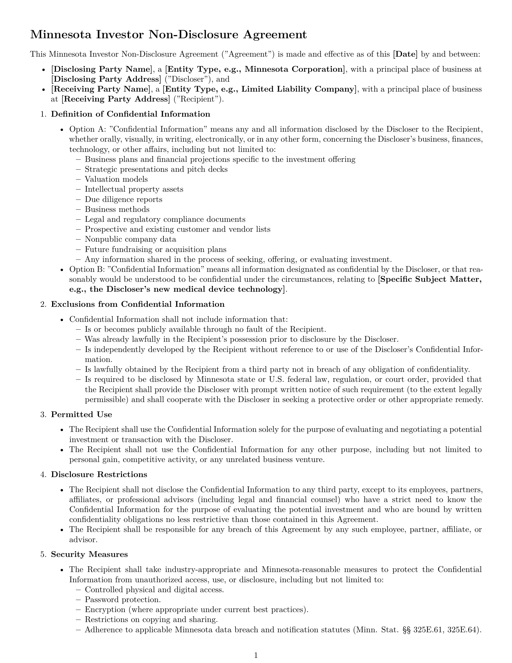 Preview page 1 of Free Minnesota investor nda template