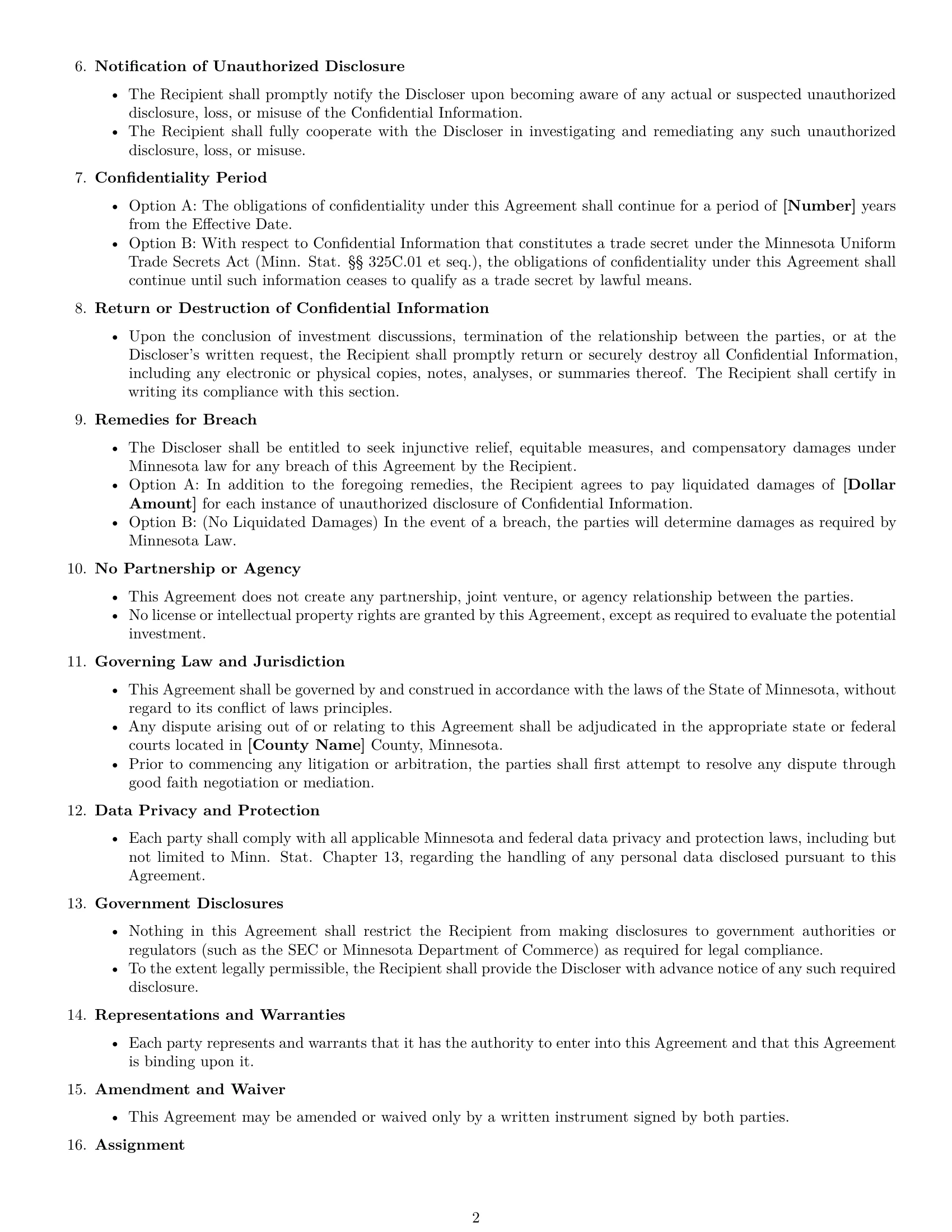 Preview page 2 of Free Minnesota investor nda template