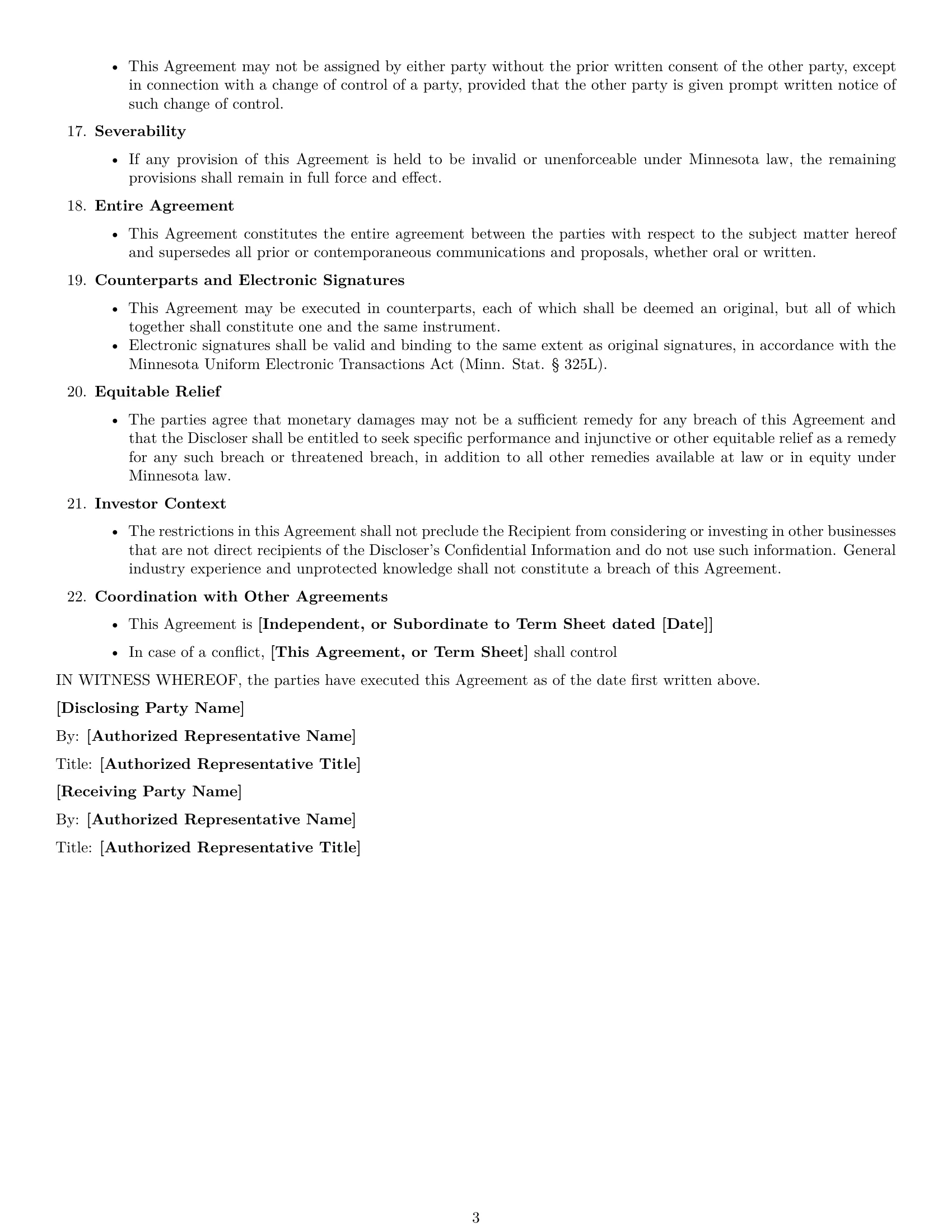Preview page 3 of Free Minnesota investor nda template