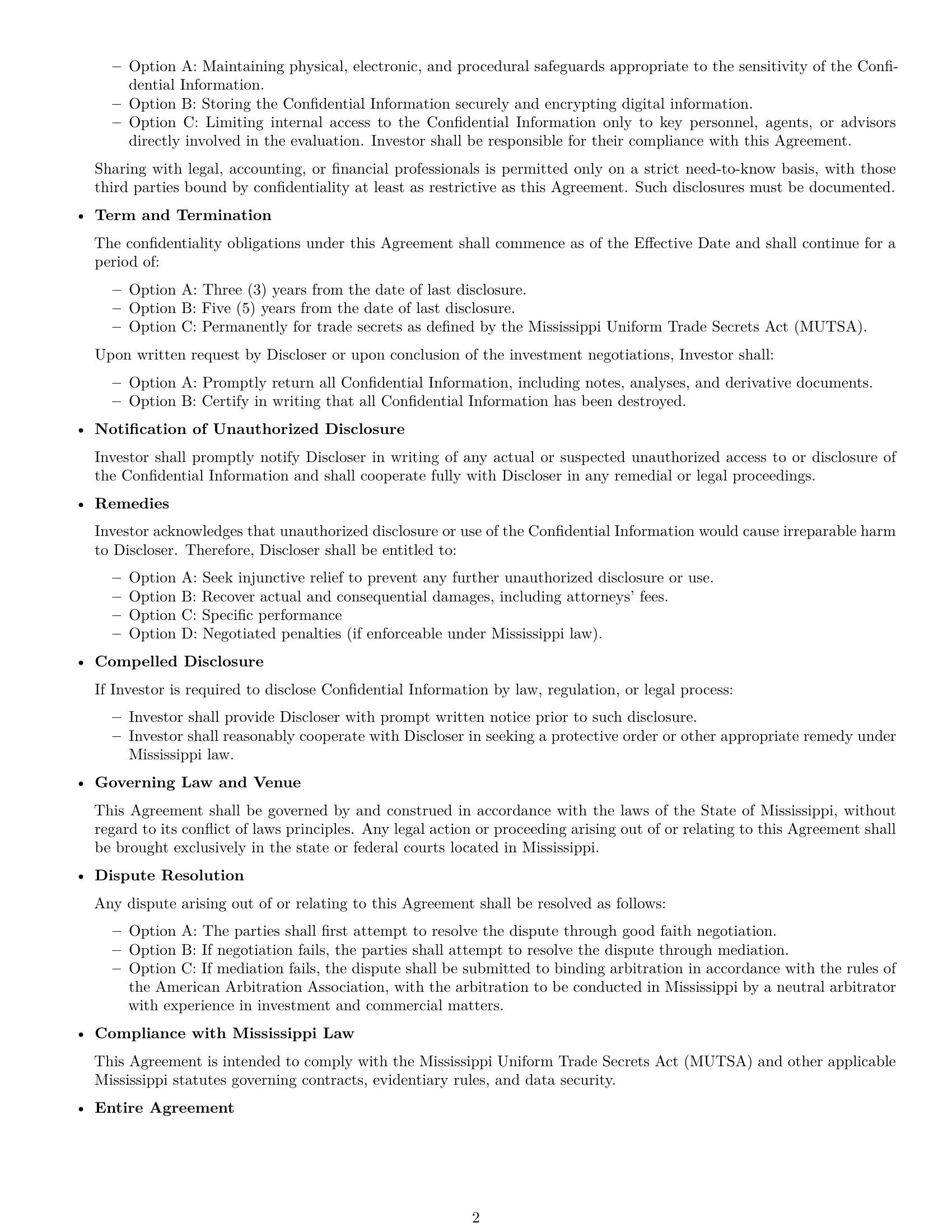 Preview page 2 of Free Mississippi investor nda template