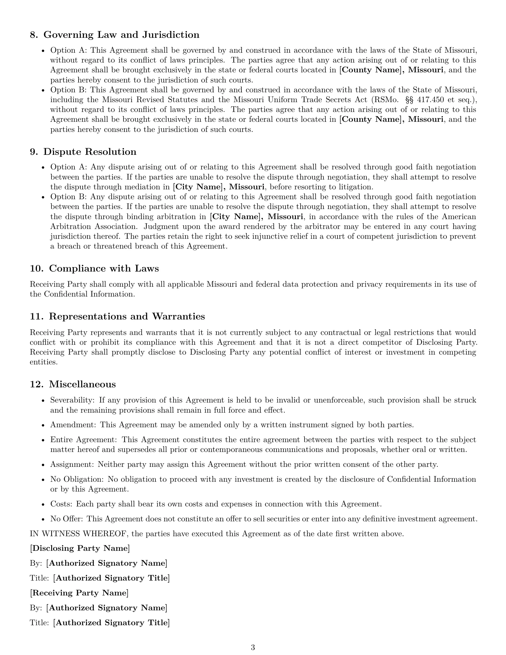 Preview page 3 of Free Missouri investor nda template