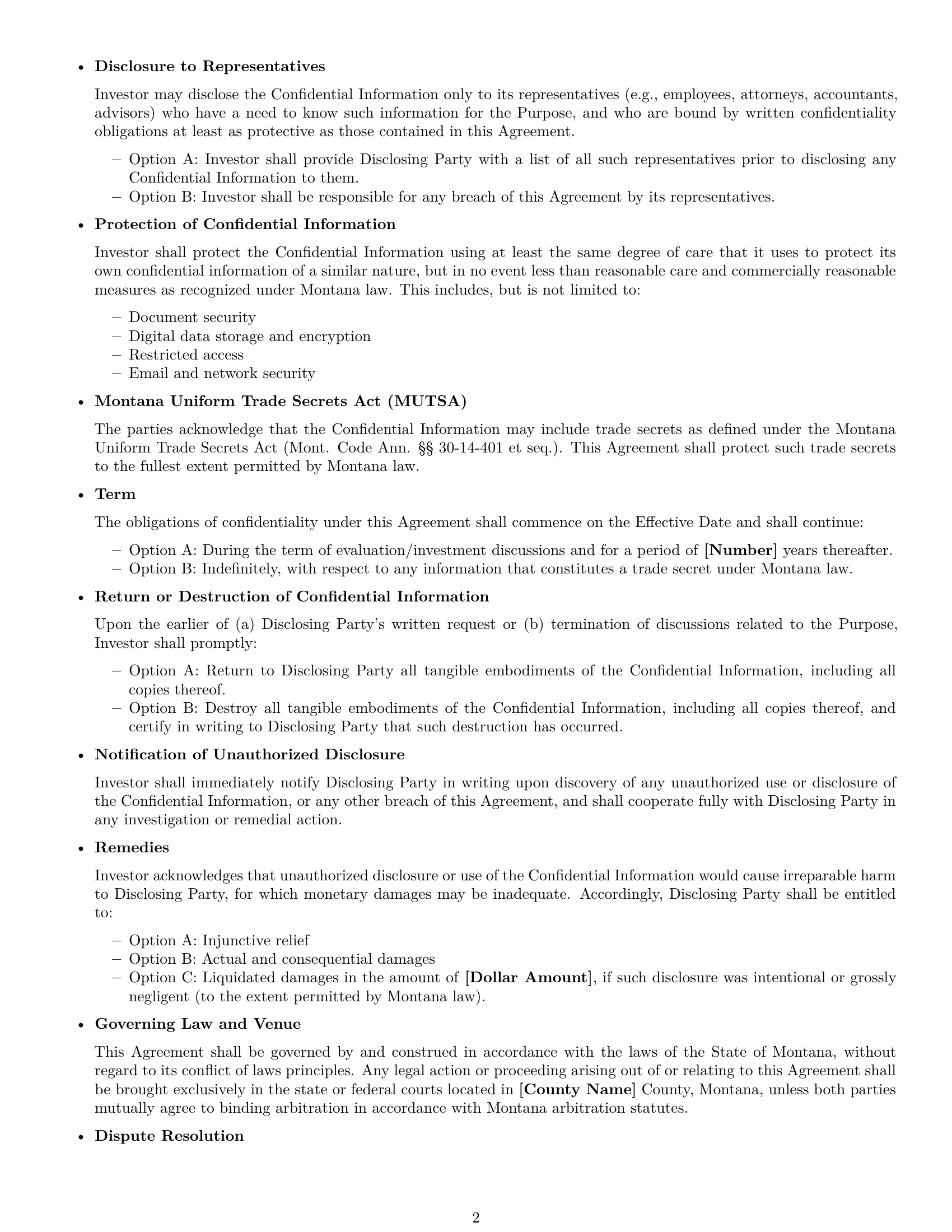 Preview page 2 of Free Montana investor nda template