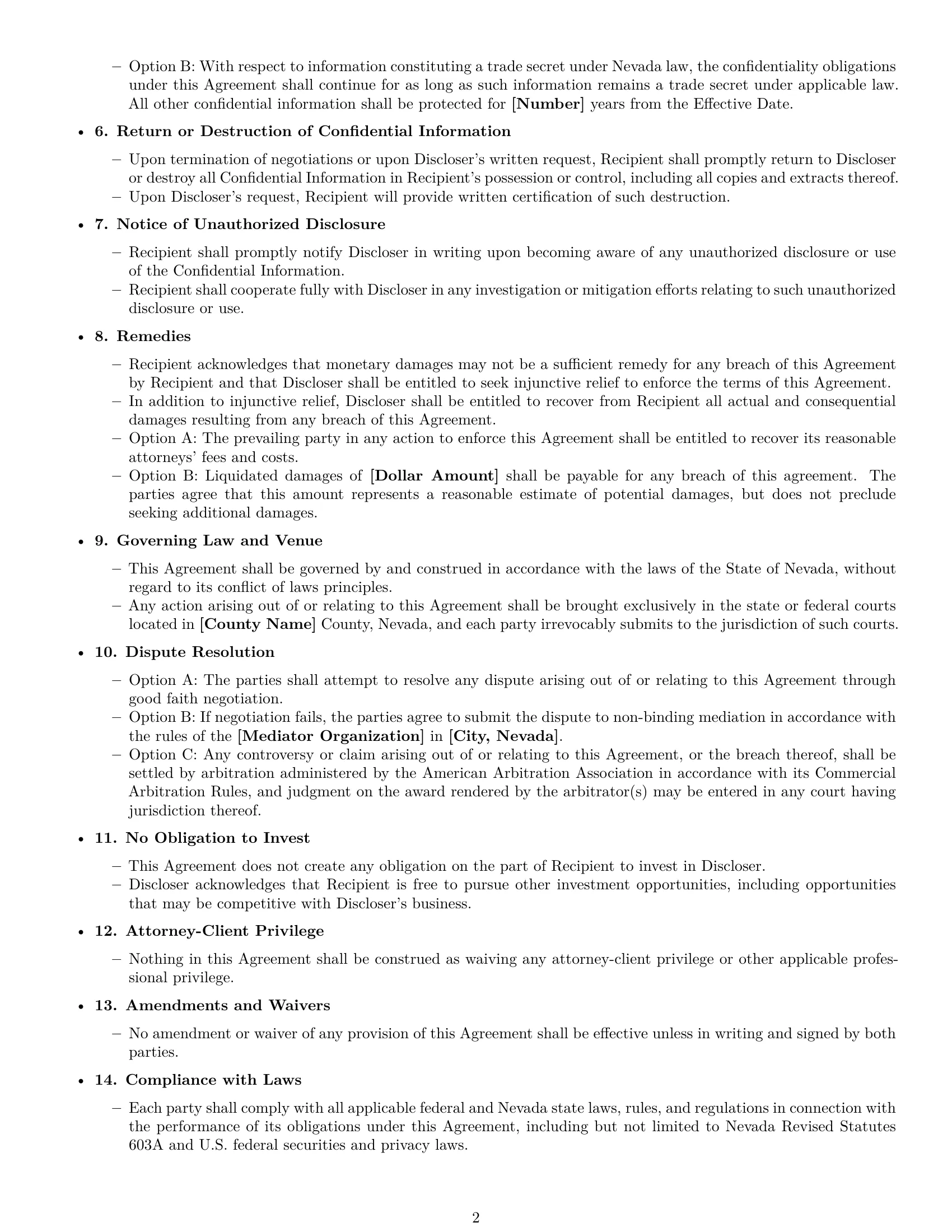 Preview page 2 of Free Nevada investor nda template