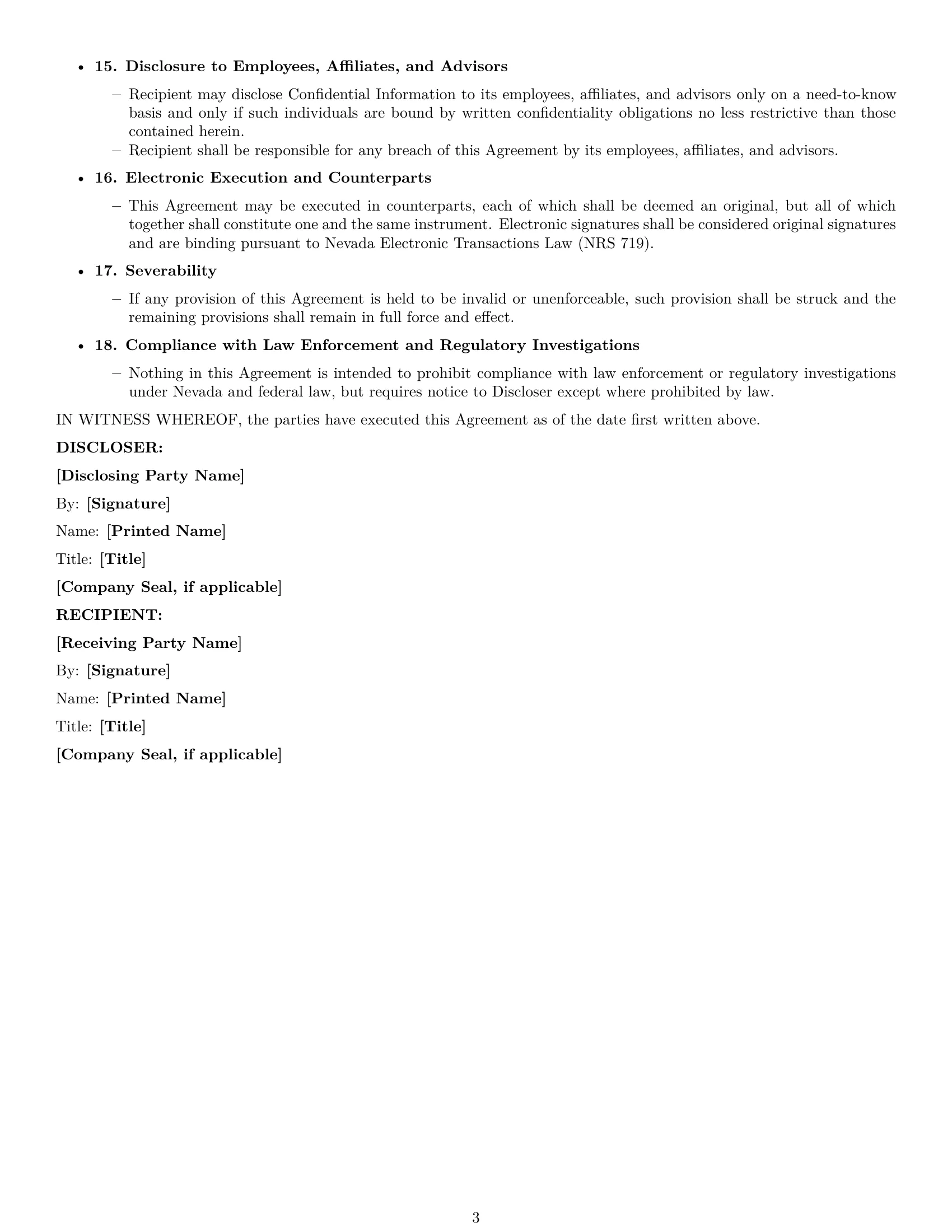 Preview page 3 of Free Nevada investor nda template