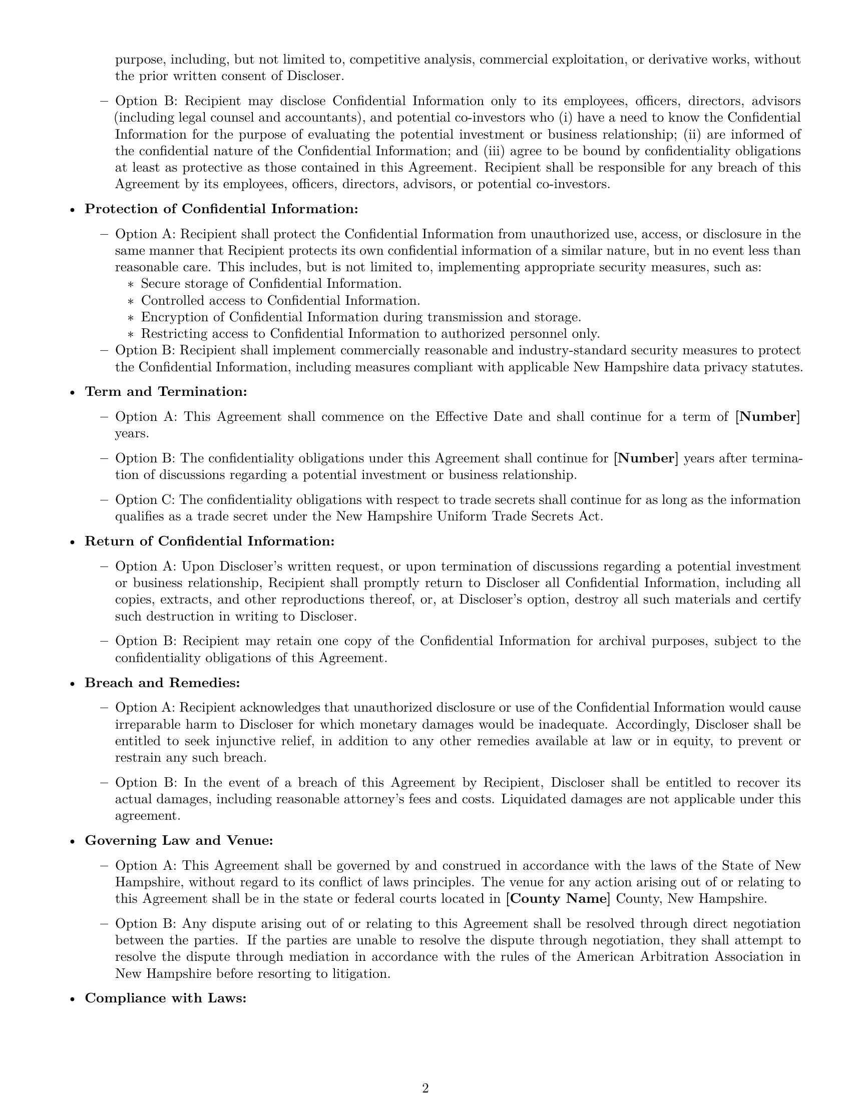 Preview page 2 of Free New Hampshire investor nda template