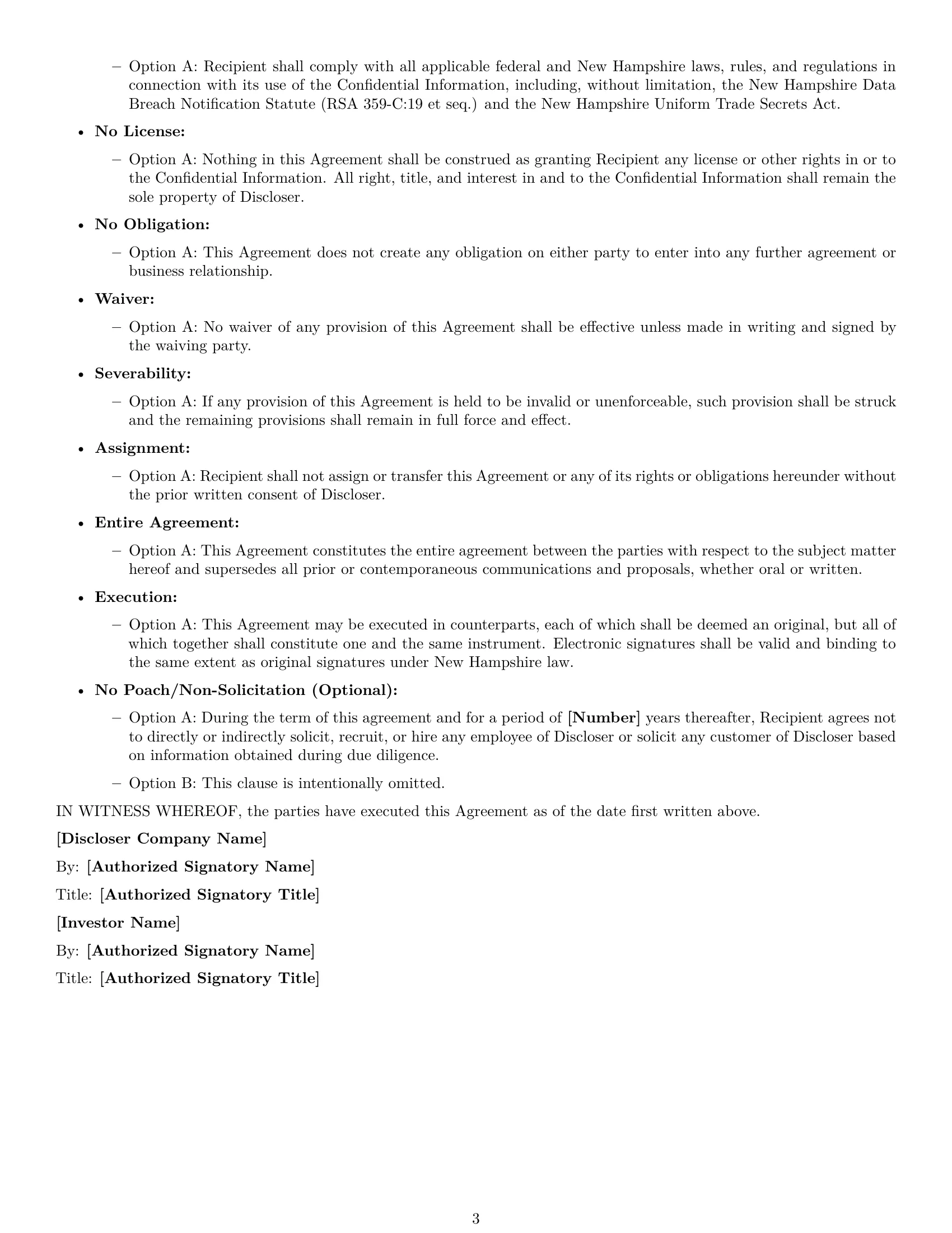 Preview page 3 of Free New Hampshire investor nda template