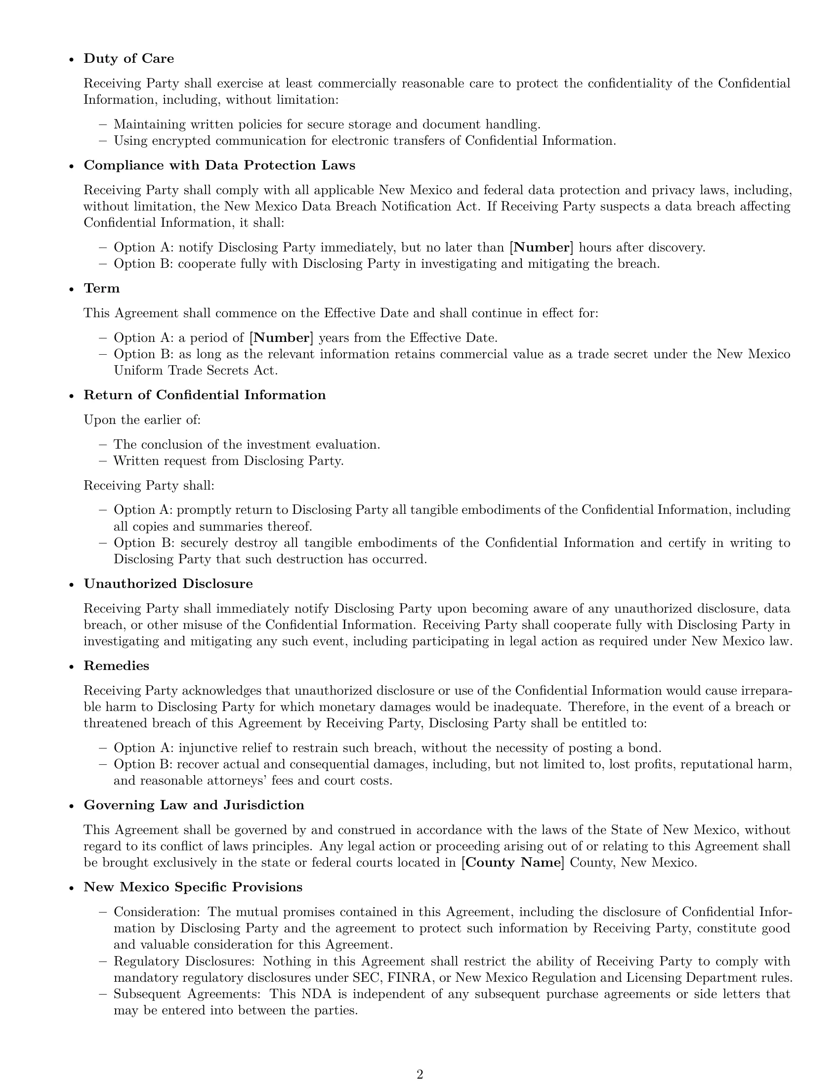 Preview page 2 of Free New Mexico investor nda template