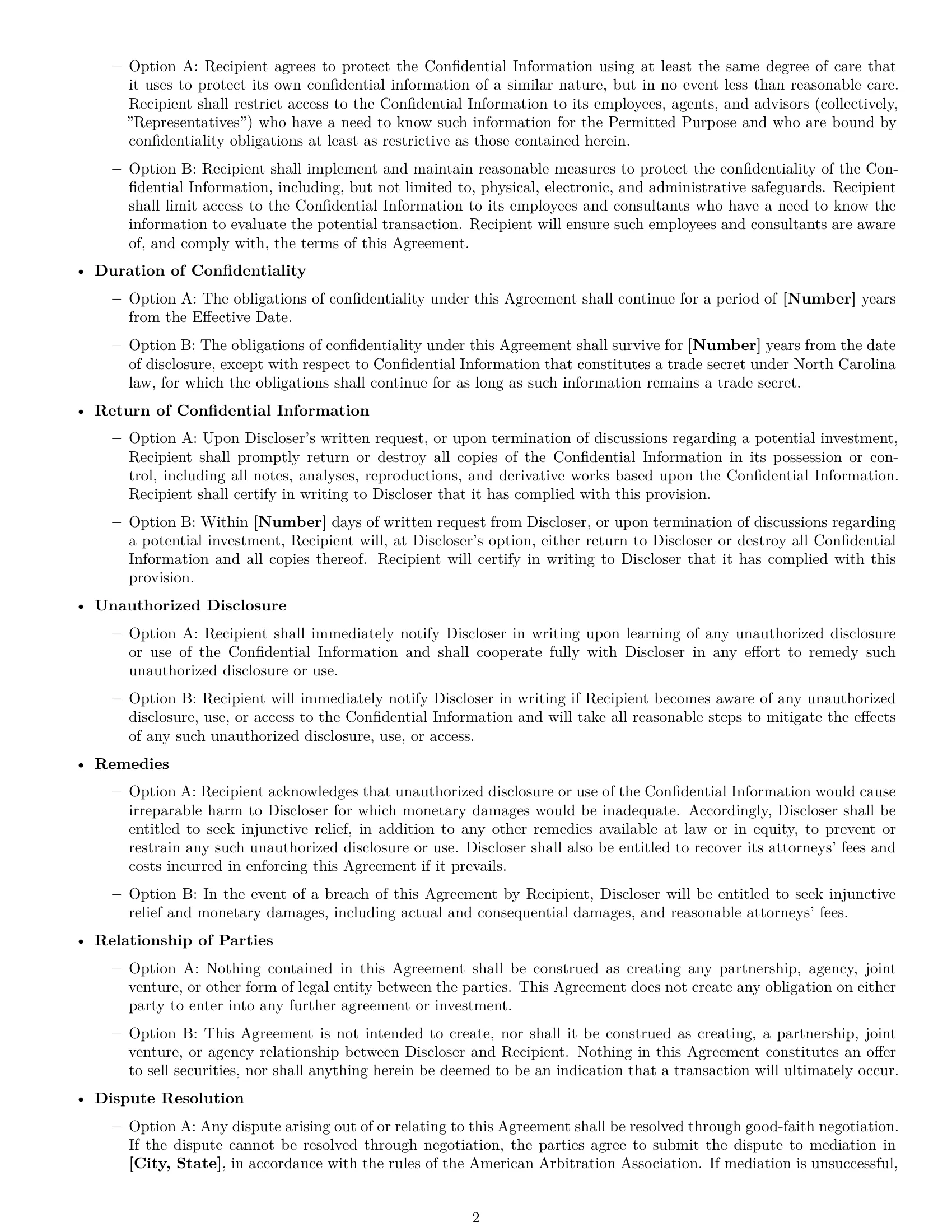 Preview page 2 of Free North Carolina investor nda template