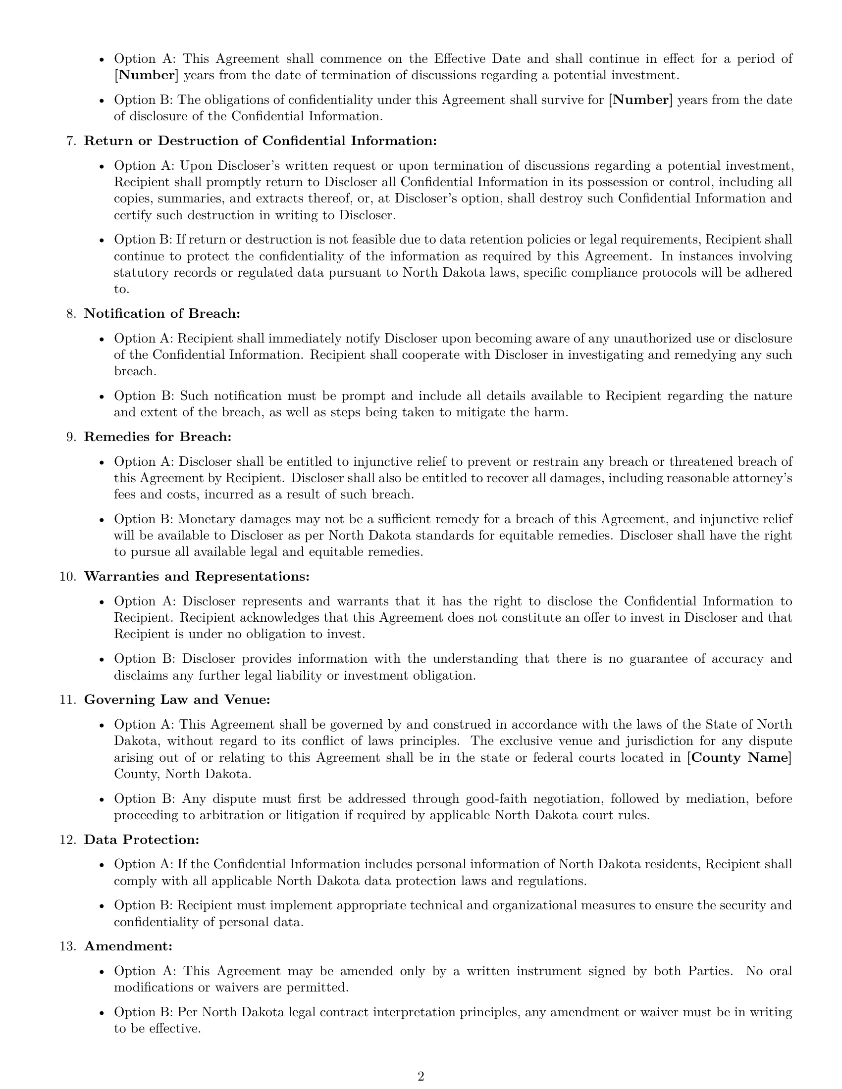 Preview page 2 of Free North Dakota investor nda template