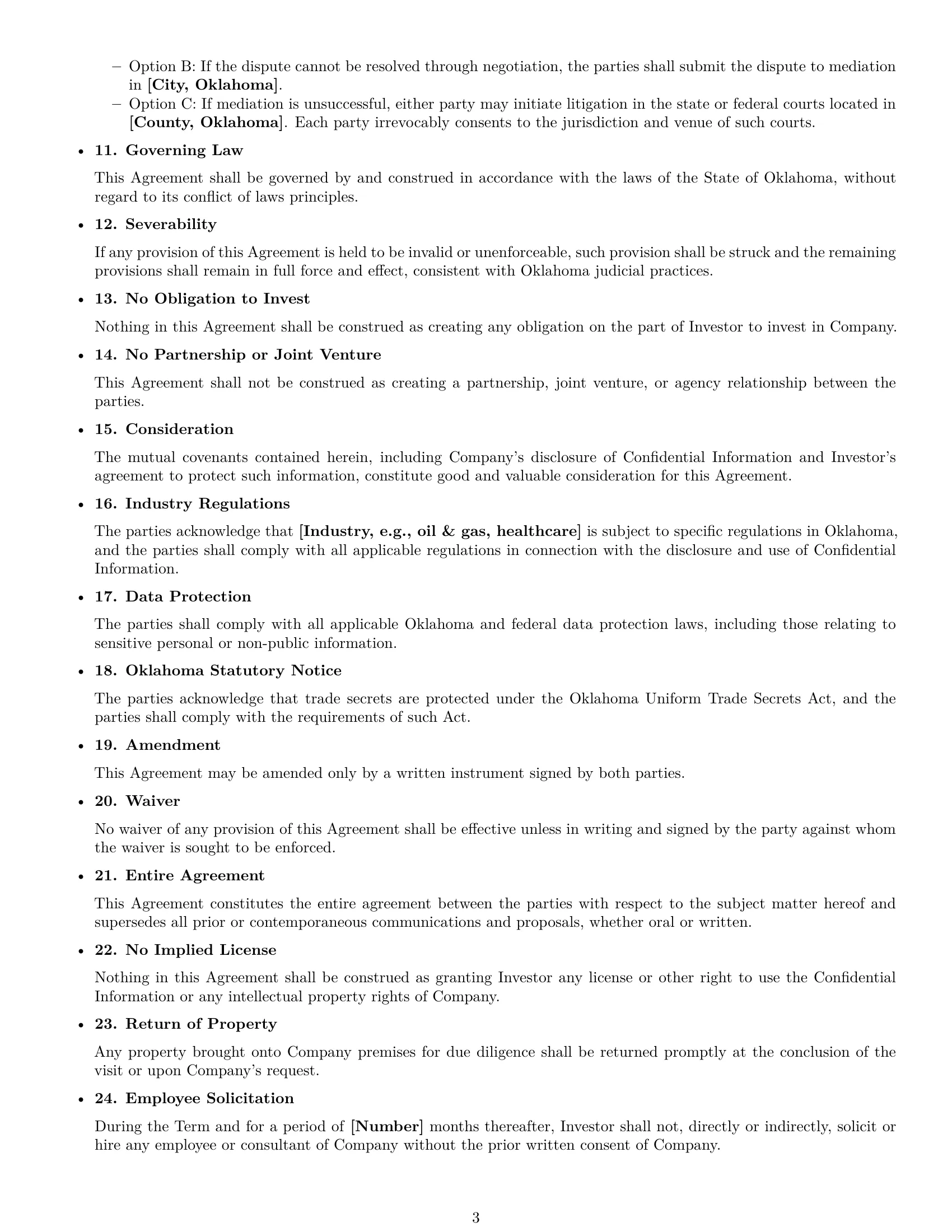 Preview page 3 of Free Oklahoma investor nda template