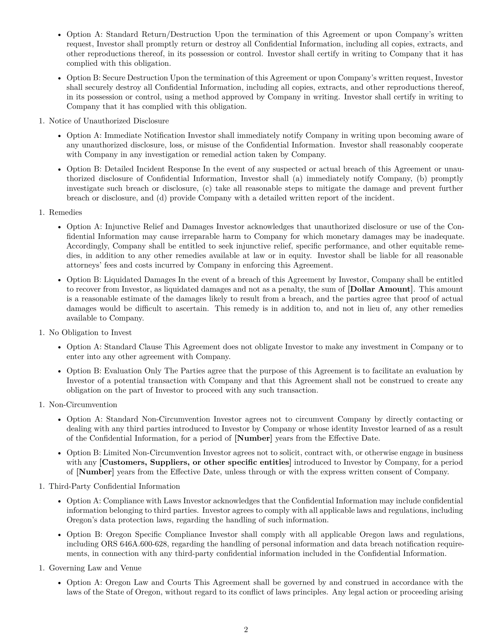 Preview page 2 of Free Oregon investor nda template