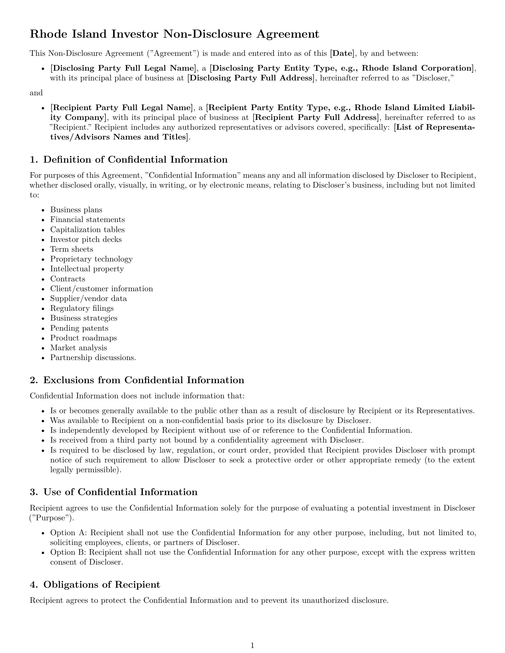 Preview page 1 of Free Rhode Island investor nda template