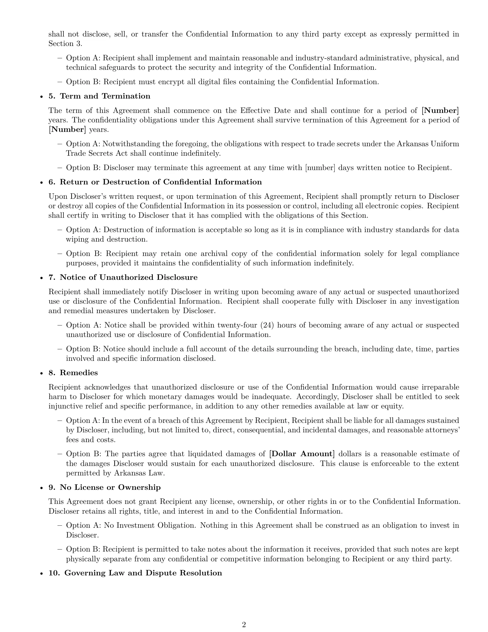 Preview page 2 of Free Arkansas investor nda template