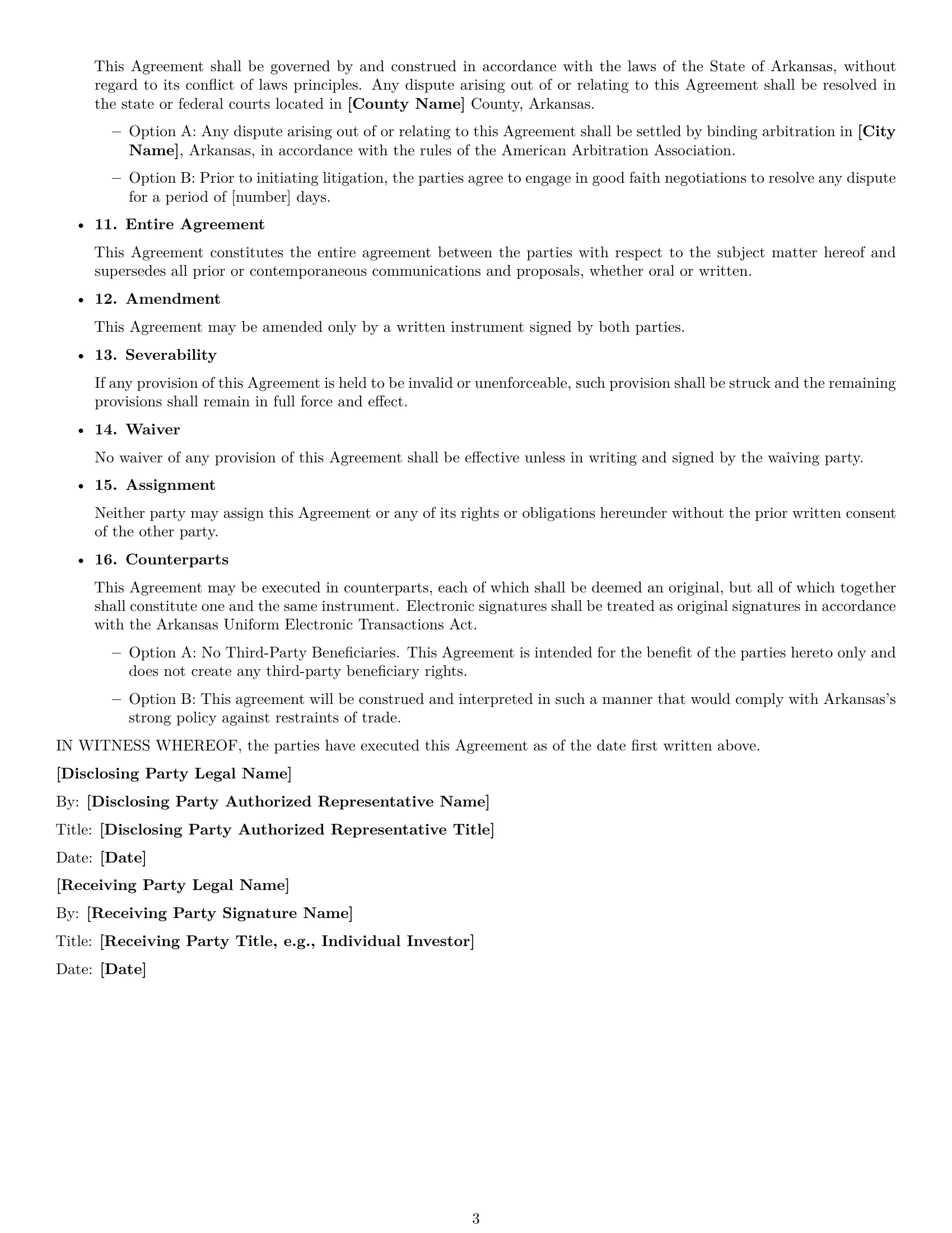Preview page 3 of Free Arkansas investor nda template
