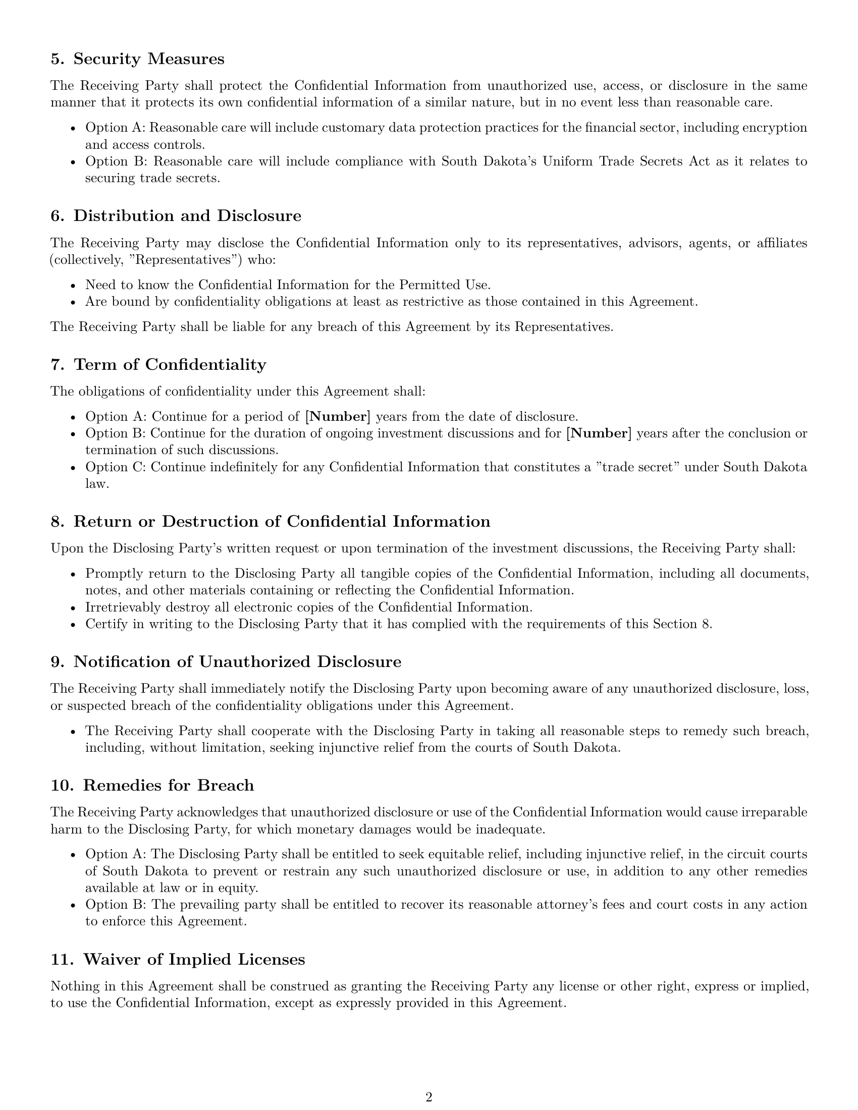 Preview page 2 of Free South Dakota investor nda template