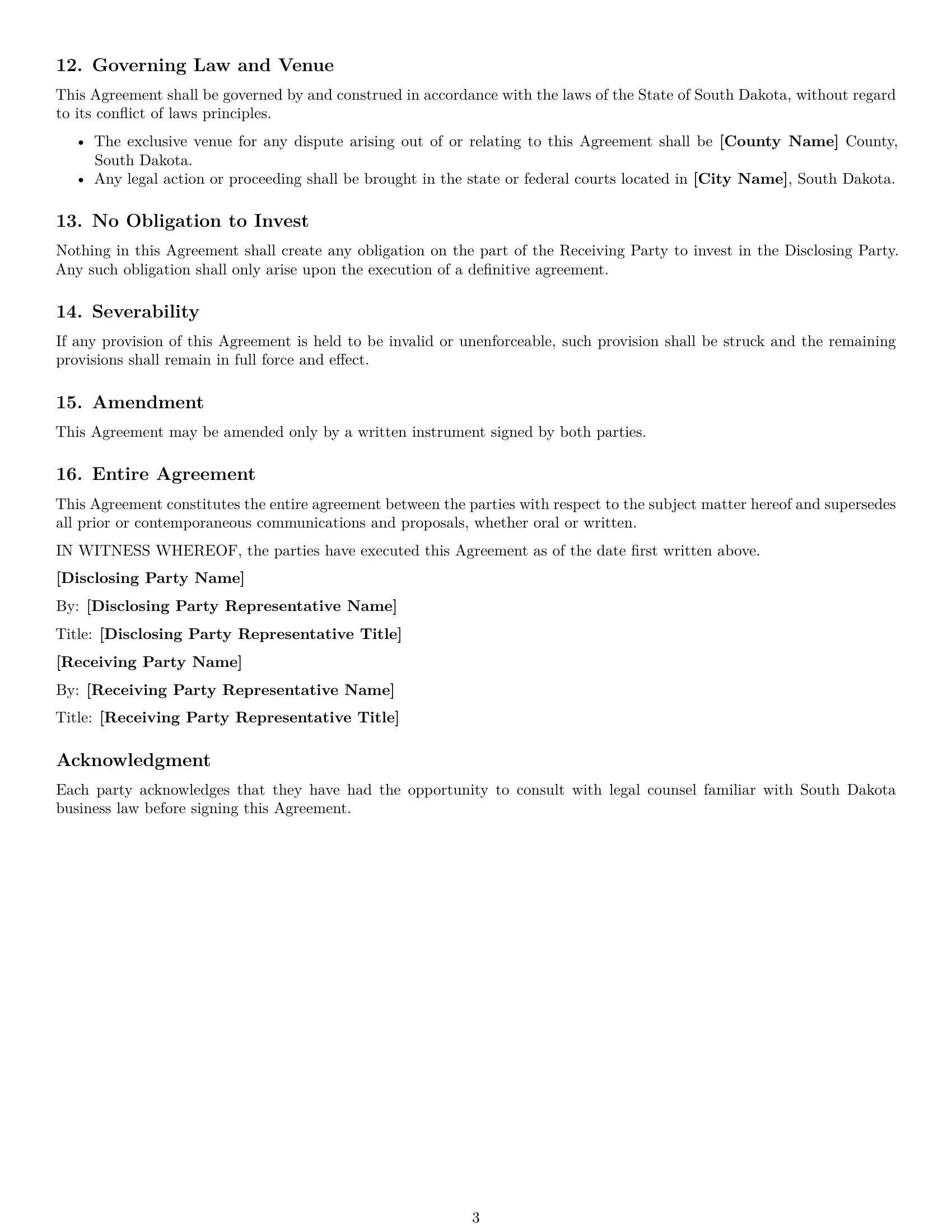 Preview page 3 of Free South Dakota investor nda template