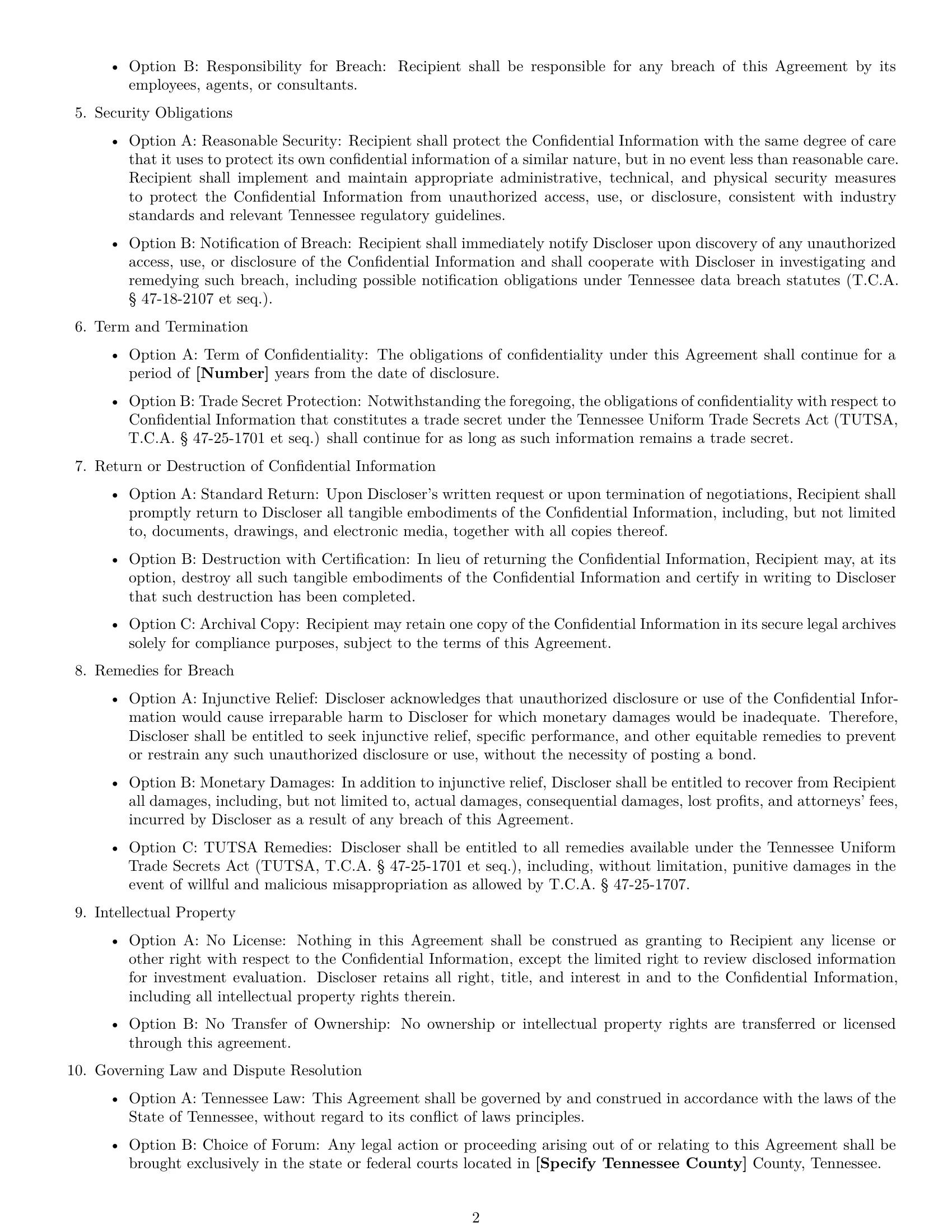 Preview page 2 of Free Tennessee investor nda template
