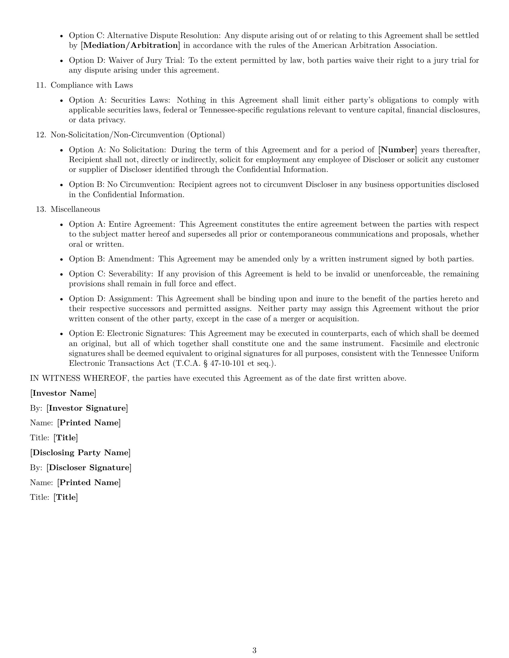 Preview page 3 of Free Tennessee investor nda template