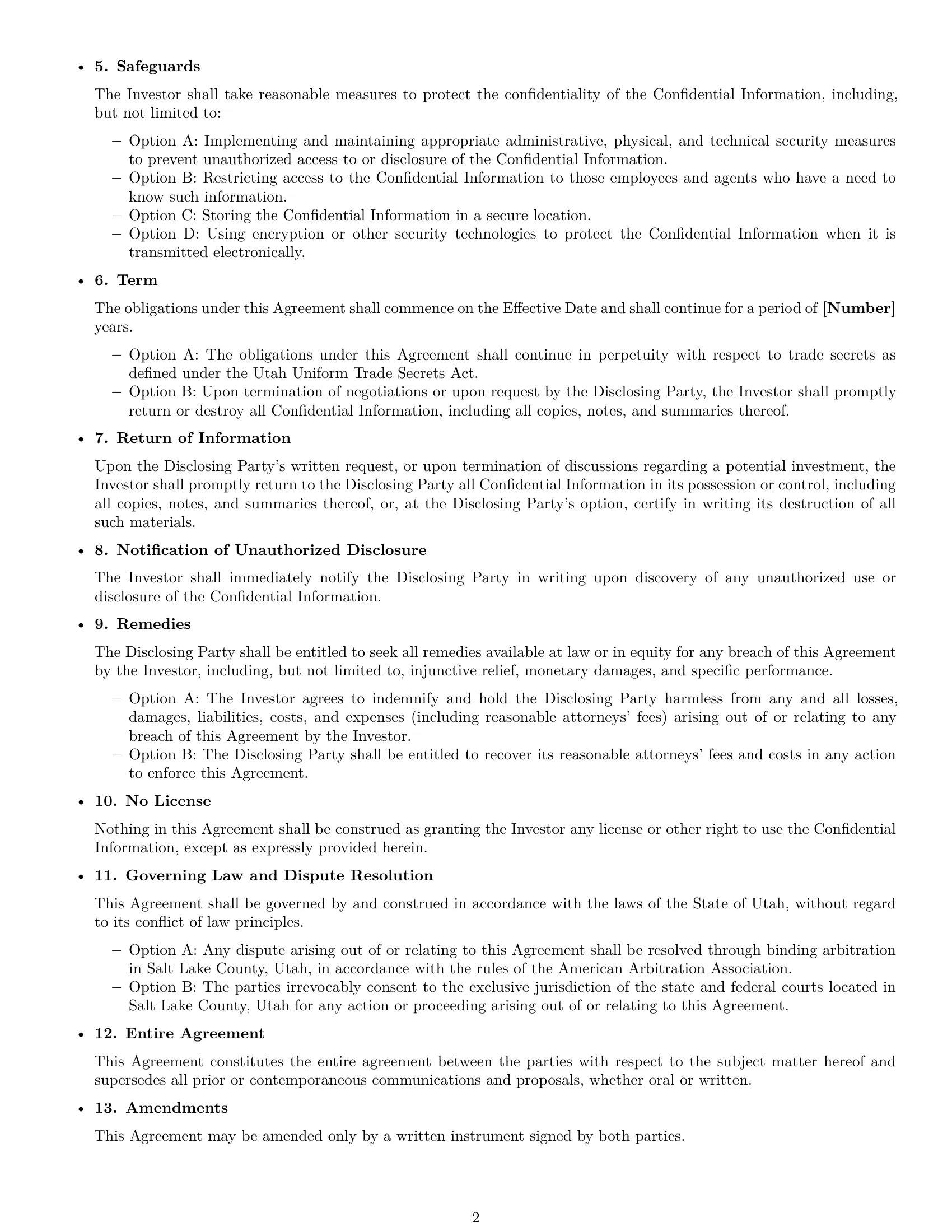 Preview page 2 of Free Utah investor nda template