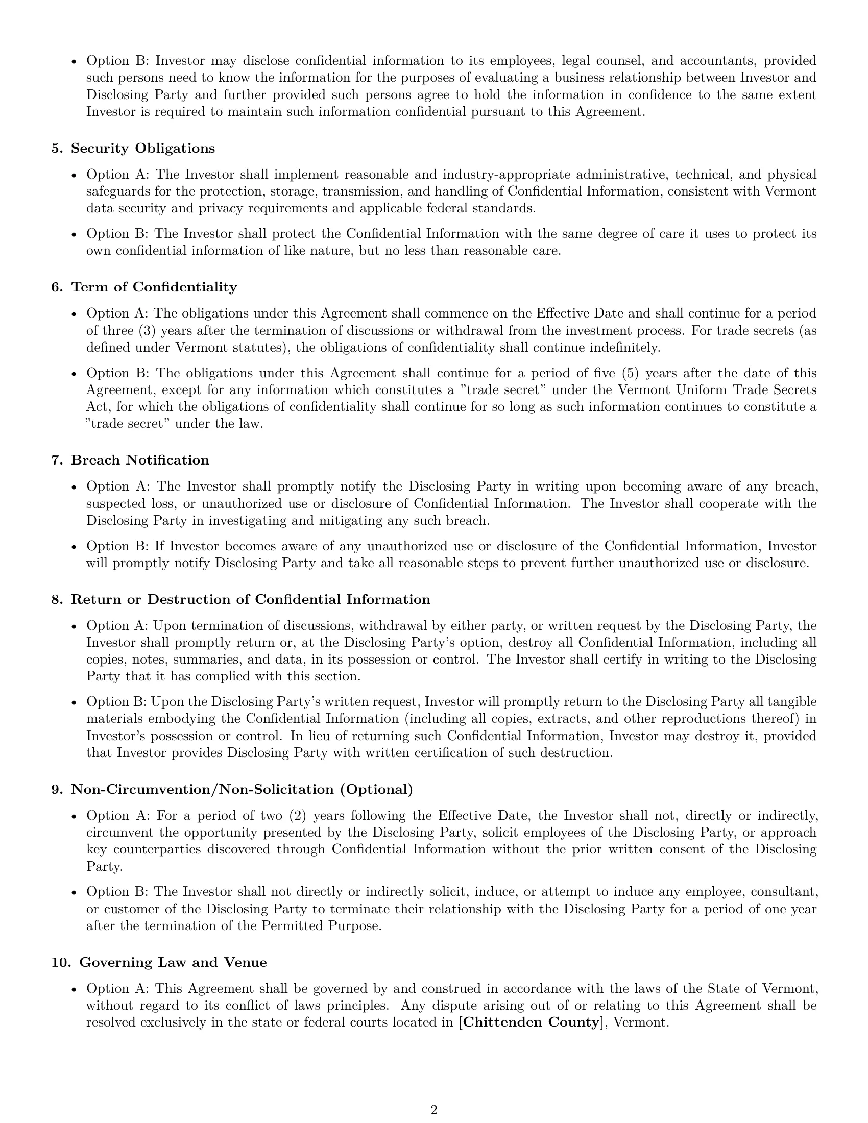 Preview page 2 of Free Vermont investor nda template